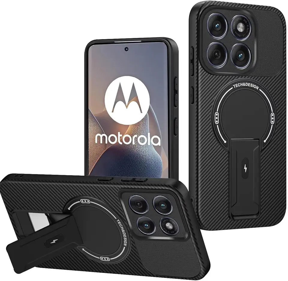 Capa Armadura Para Motorola Moto G86 5G – Fibra De Carbono, Magnética E Kickstand 360º Anti-Impacto