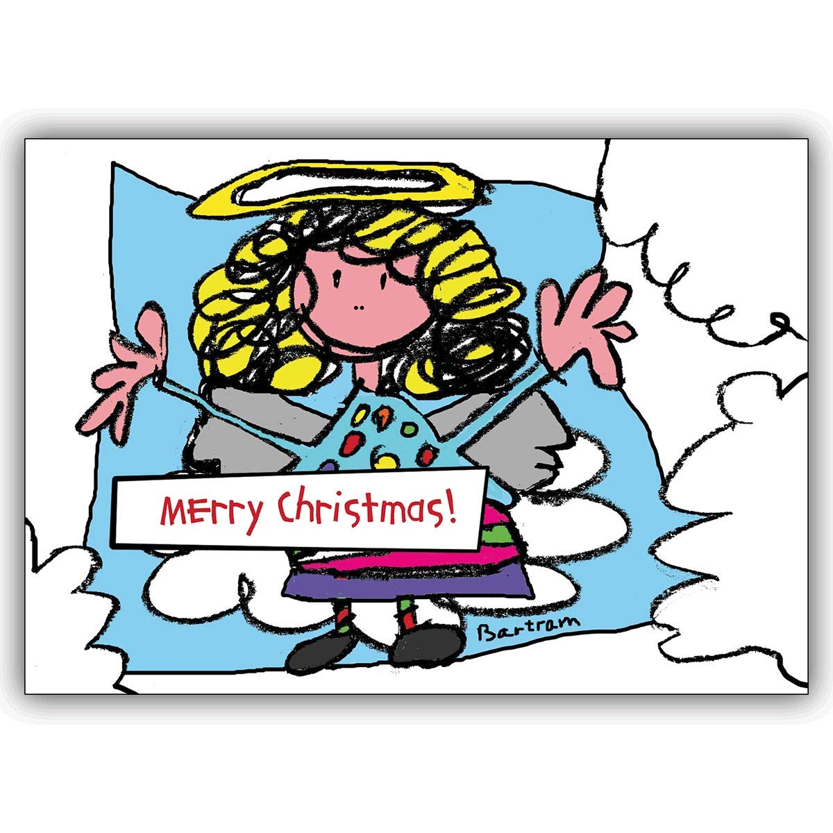 16 Weihnachtskarten (16er Set): Lustige Weihnachtskarte mit Engel auf Wolke 7: Merry Christmas • weihnachtliches Grußkarten Set mit Umschlag zum Fest der Liebe für Familie und Freunde
