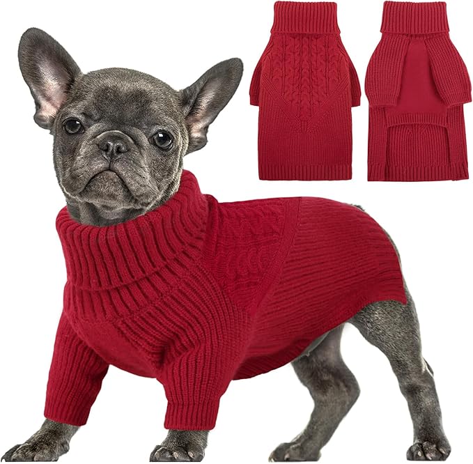 Queenmore Pull pour chiot - Tricot col roulé rouge, chaud (S à L)