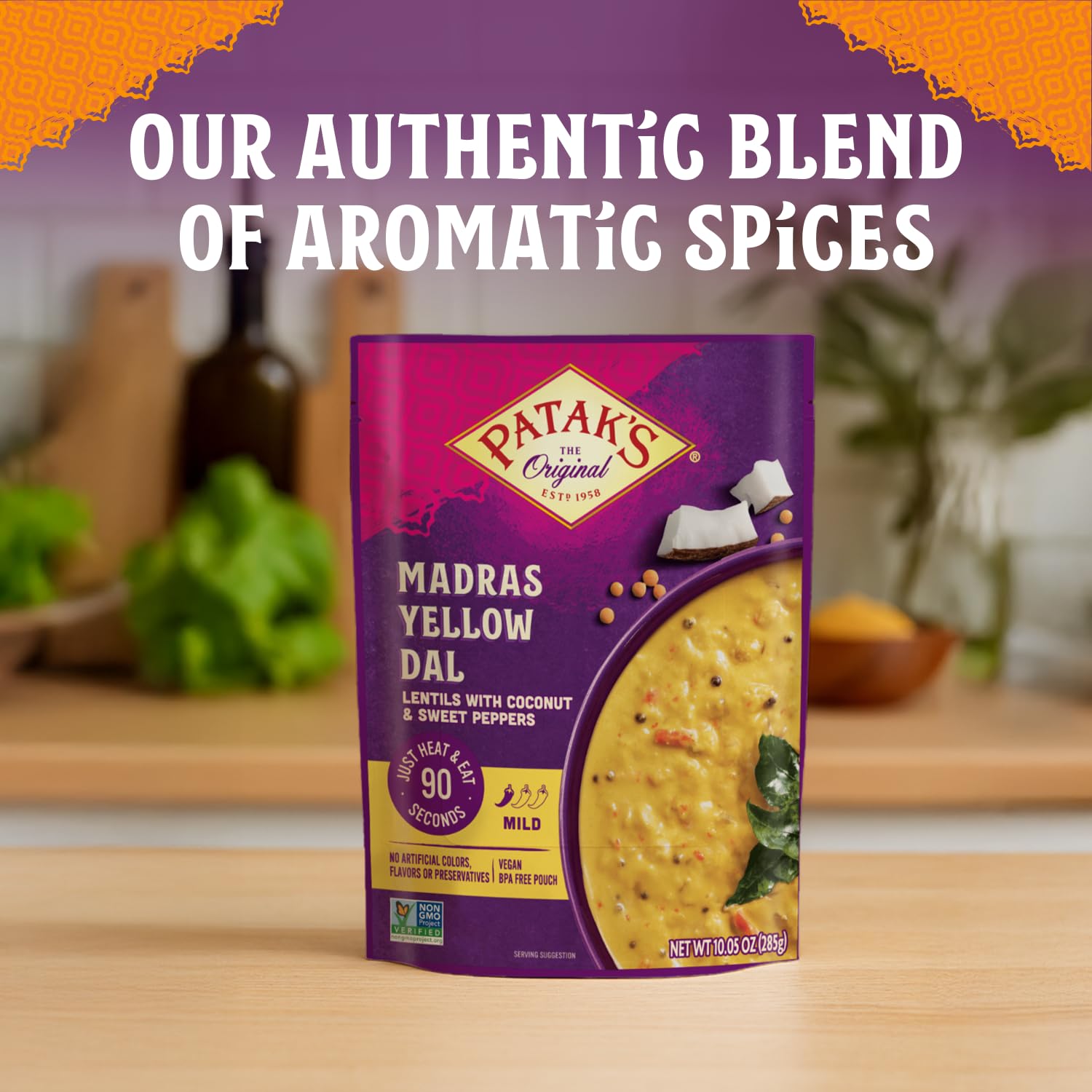 Patak’s Madras Yellow Dal - Savory Yellow Lentils in Creamy Coconut Milk w/Sweet Peppers & Spices - Vegan Microwaveable Meal for Quick Lunches or Dinners - Serve w/Rice or Naan - 10.05oz (Pack of 3)