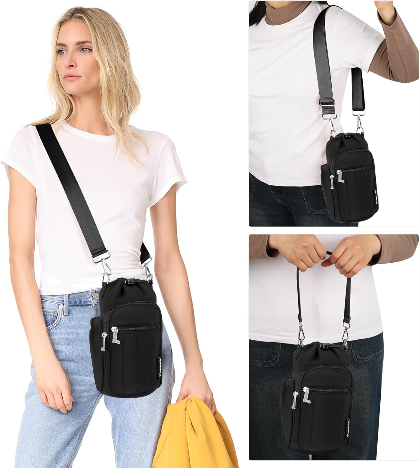 Rueesh Water Bottle Holder Bag with Adjustable Strap, Insulated Bottle Carrier Bag RFID Crossbody Sling Bag for Gym Walking - Image 2