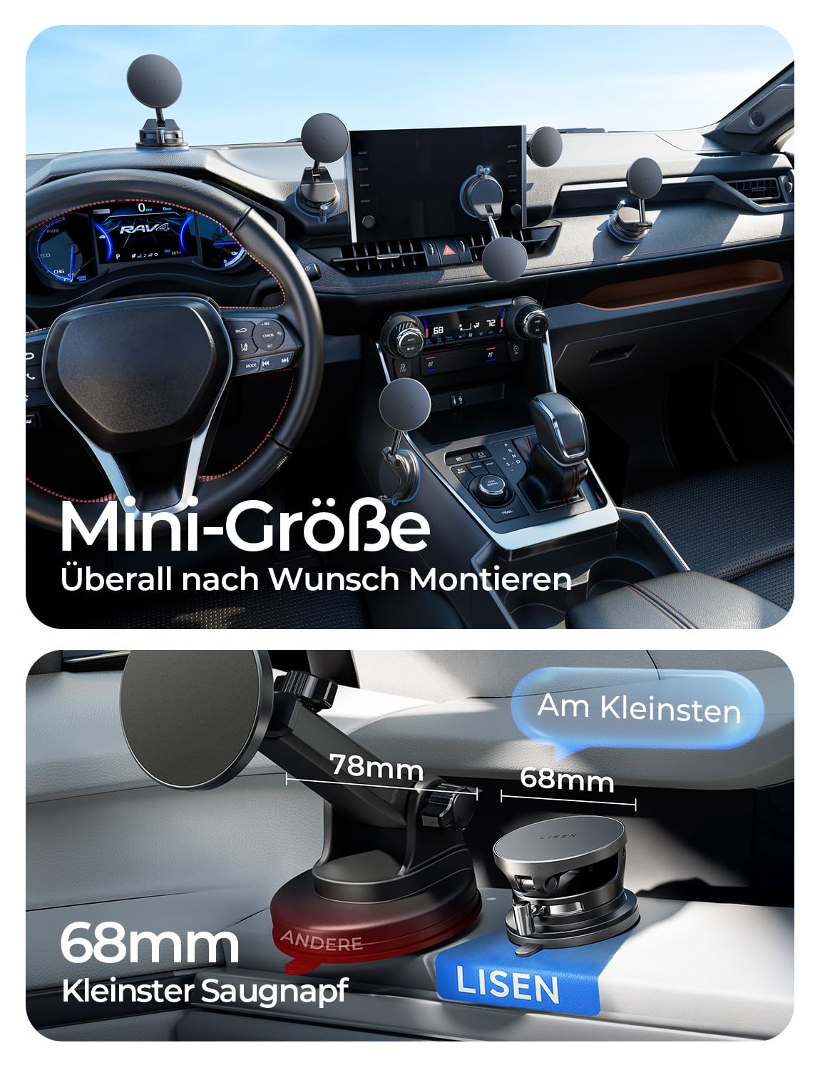 LISEN Handyhalterung Auto mit Ladefunktion - [Qi2.2 & 25W] für Magsafe Autohalterung mit Vakumm Saugnapf Snapmount Handy Halterung Auto Magsafe für iPhone 17 Pro Max Air 16-12 Series, Galaxy S25 Ultra