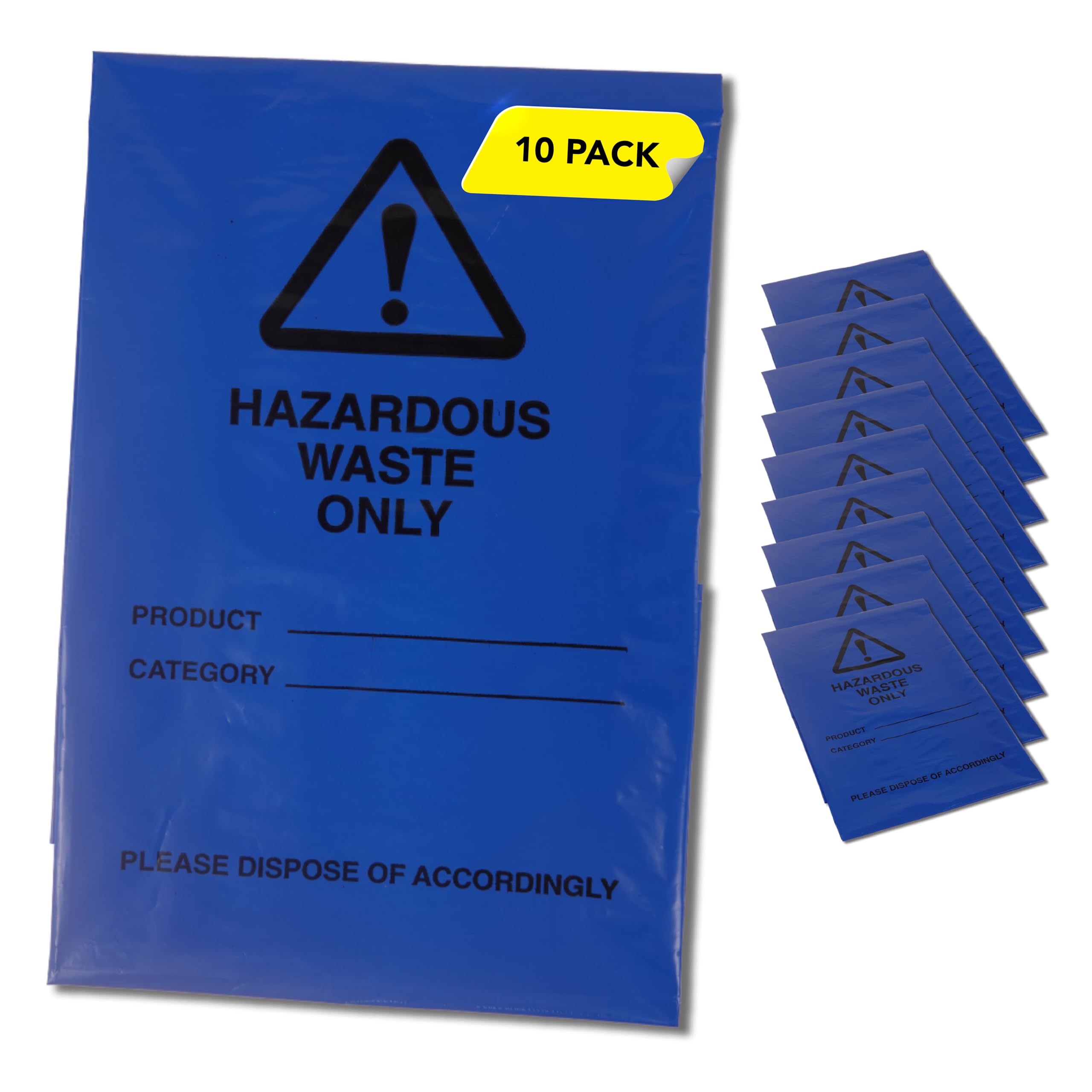 Hazardous Waste Bags - Blue - Pollution Control, Dangerous Waste Disposal, Clear and Easy to Identify, Hard Wearing, Domestic & Commercial Use, High Strength, Quality Sack (10)
