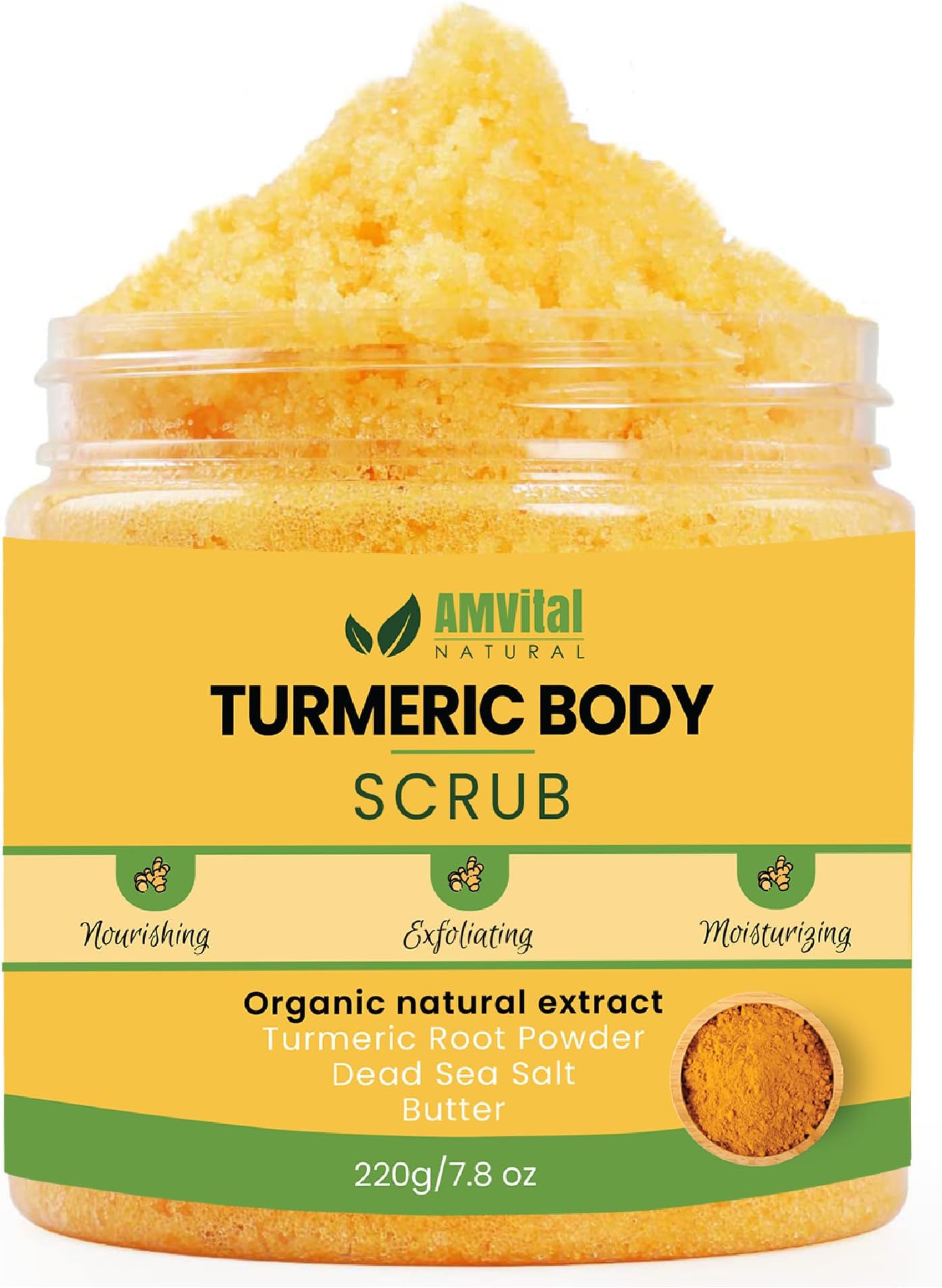 AMVital Turmeric Body Scrub - Handmade Natural Scrub For Body, Face, Hand, and Foot - Natural Skincare Body Scrub For Women - Suitable for All Skin Types (7.8oz)