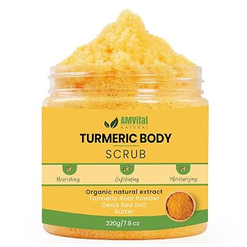 AMVital Turmeric Body Scrub - Handmade Natural Scrub For Body, Face, Hand, and Foot - Natural Skincare Body Scrub For Women - Suitable for All Skin Types 7.8oz