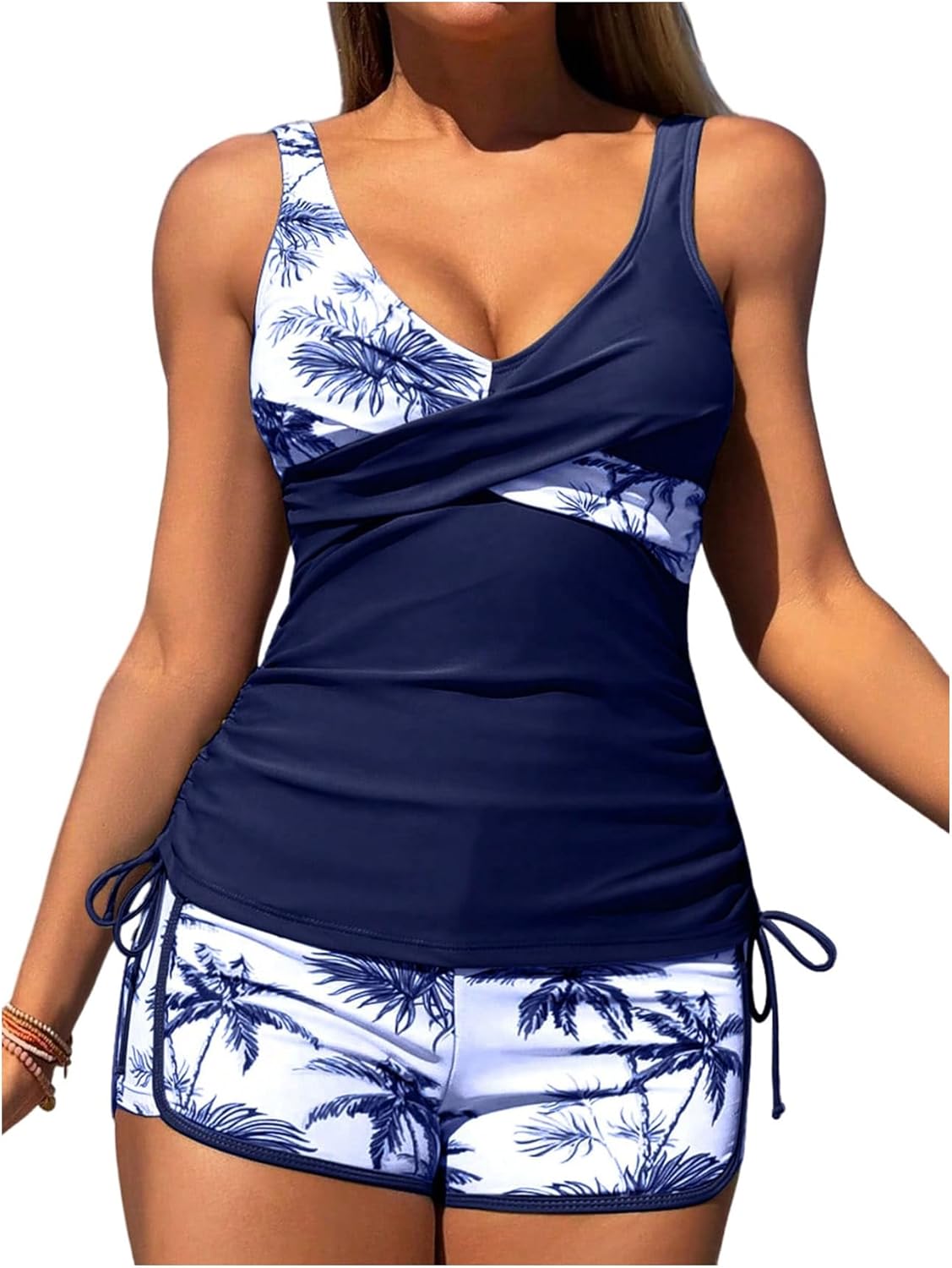 Floerns Women's Tropical Tankini Swimsuit Twist Front Swim Top and Boyshorts Bathing Suit