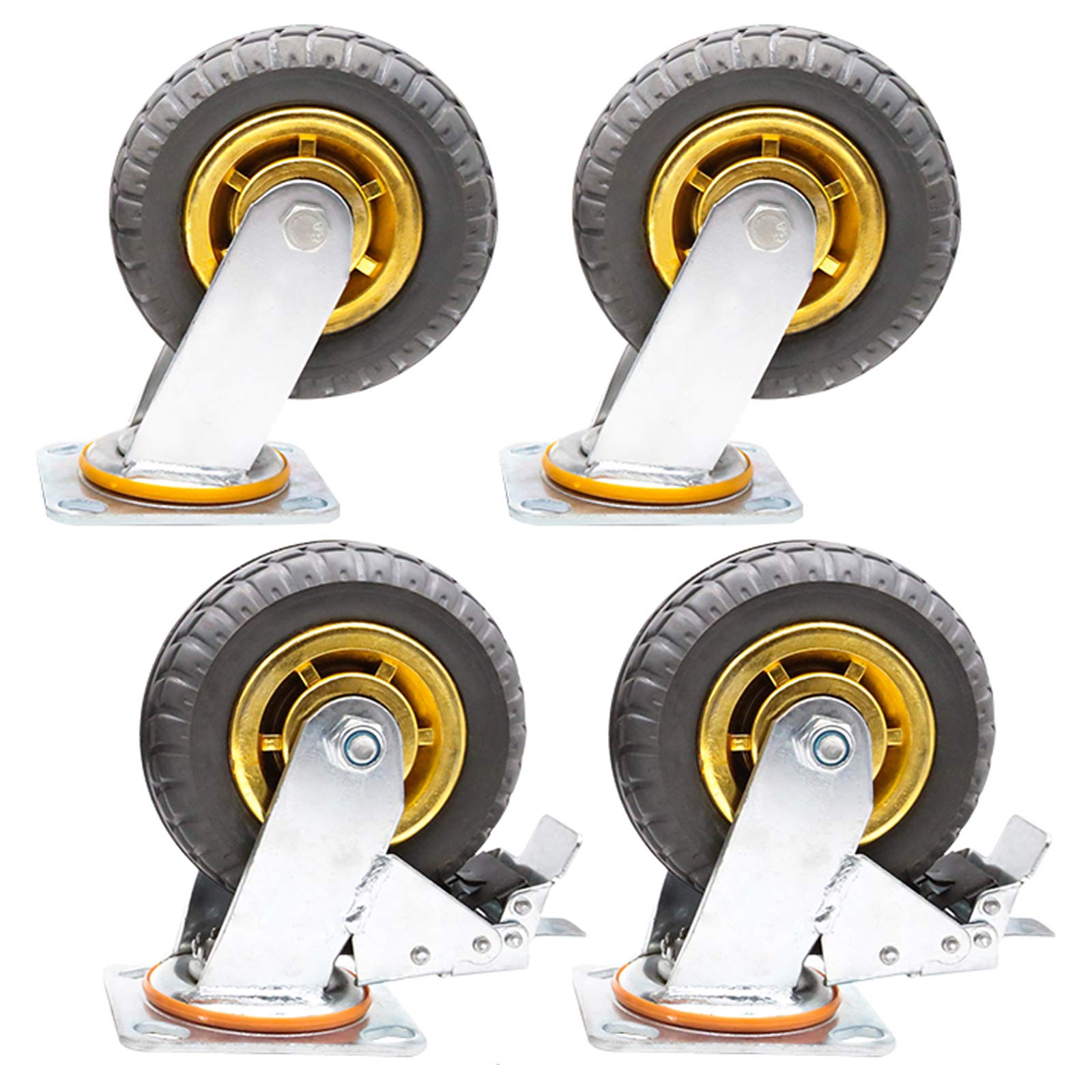 ZGUOUZANTYE Industrial Caster Wheels Heavy Duty 360° Swivel Transport Trolley Furniture Castors Silent Rubber Wheel Pack of 4(Brake+universal,100mm)