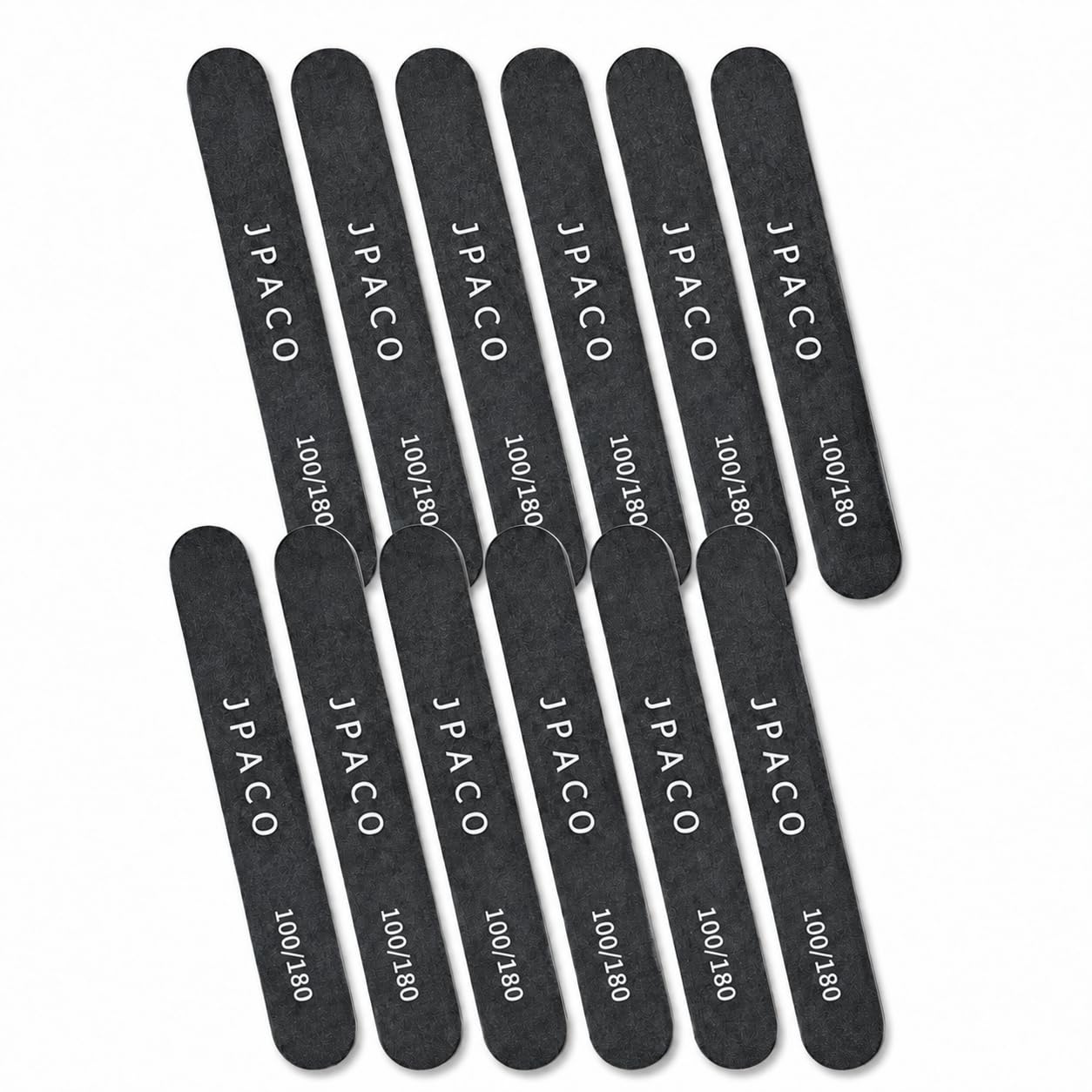12-Pack Professional Nail Files: Double-Sided Emery Boards for Natural, Acrylic, Poly, and Gel Nails – Washable Black Manicure Tools Set by JPACO (100/180 Grit)