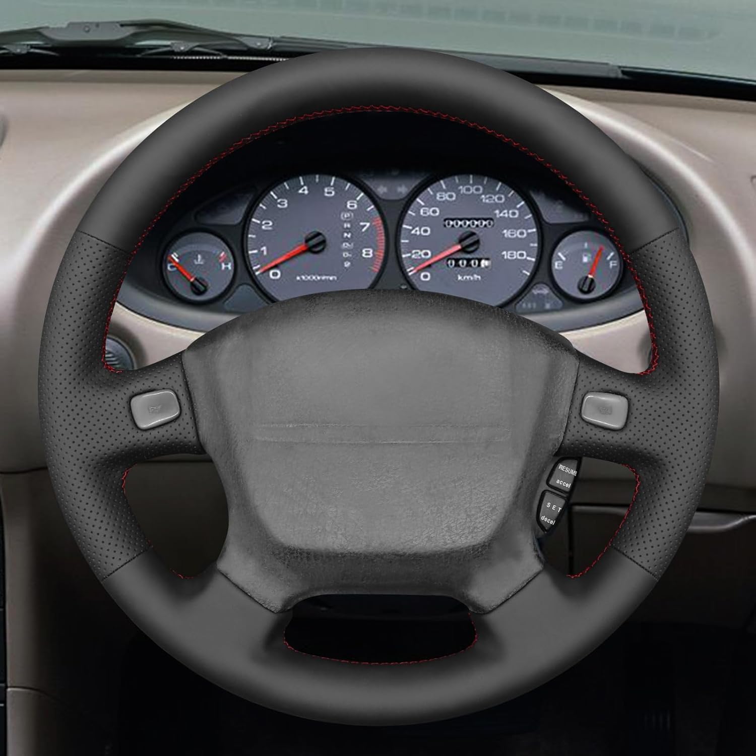 Black Genuine Leather Custom Stitched Steering Wheel Cover for Honda del Sol 1993-1997/ Honda Integra 1994-2001/Honda Civic EJ EG EJ1 EJ2 EG6 EG9 1992-1995 Accessories OEM Interior Parts (2)