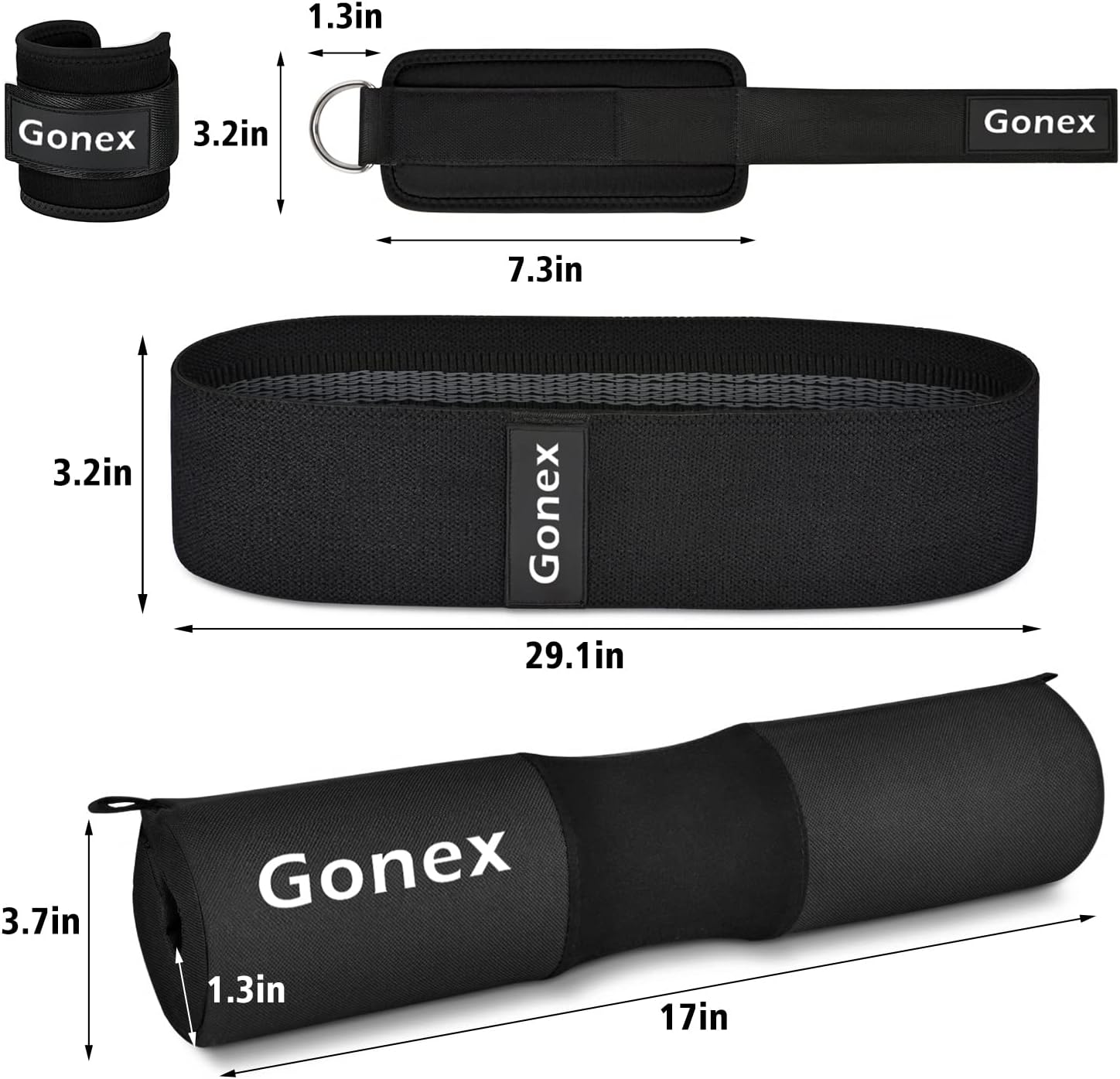 Gonex Barbell Pad Set for Squats Hip Thrusts Upgraded Bar Neck Pads Workout Foam Weightlifting Cushion with 2 Gym Ankle Straps Hip Resistance Band Fits Standard Olympic Bars with a Carry Bag