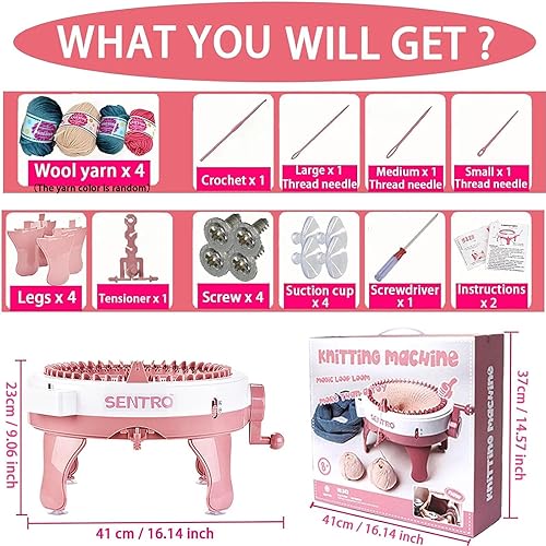 Miniatura 7 de Sentro - Máquina de tejer inteligente de 48 agujas con contador de filas para adultos y principiantes, kit automático de telar de tejer circular