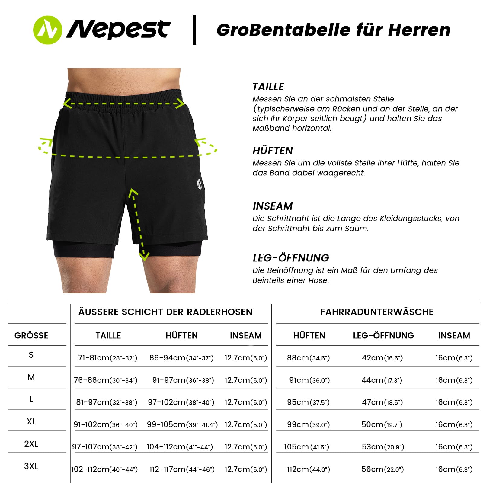 Nepest Męskie spodenki do roweru górskiego, krótkie, MTB, wyściełane spodnie rowerowe 4D, luźna, oddychająca, szybkoschnąca