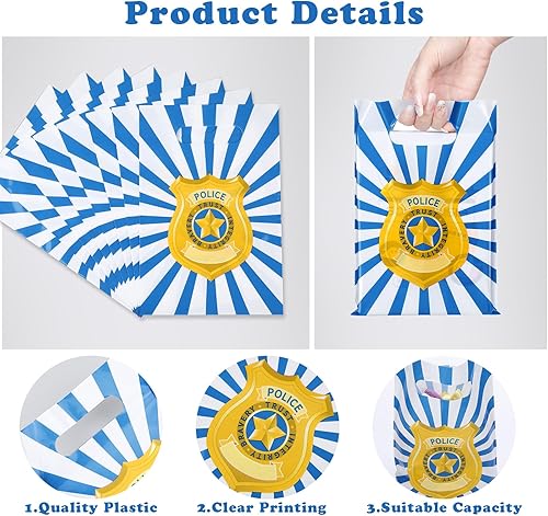 Miniatura 3 de Silkfly 100 bolsas de recuerdo de fiesta de policía, suministros de fiesta de cumpleaños de policía, bolsas de regalo para fiesta temática de