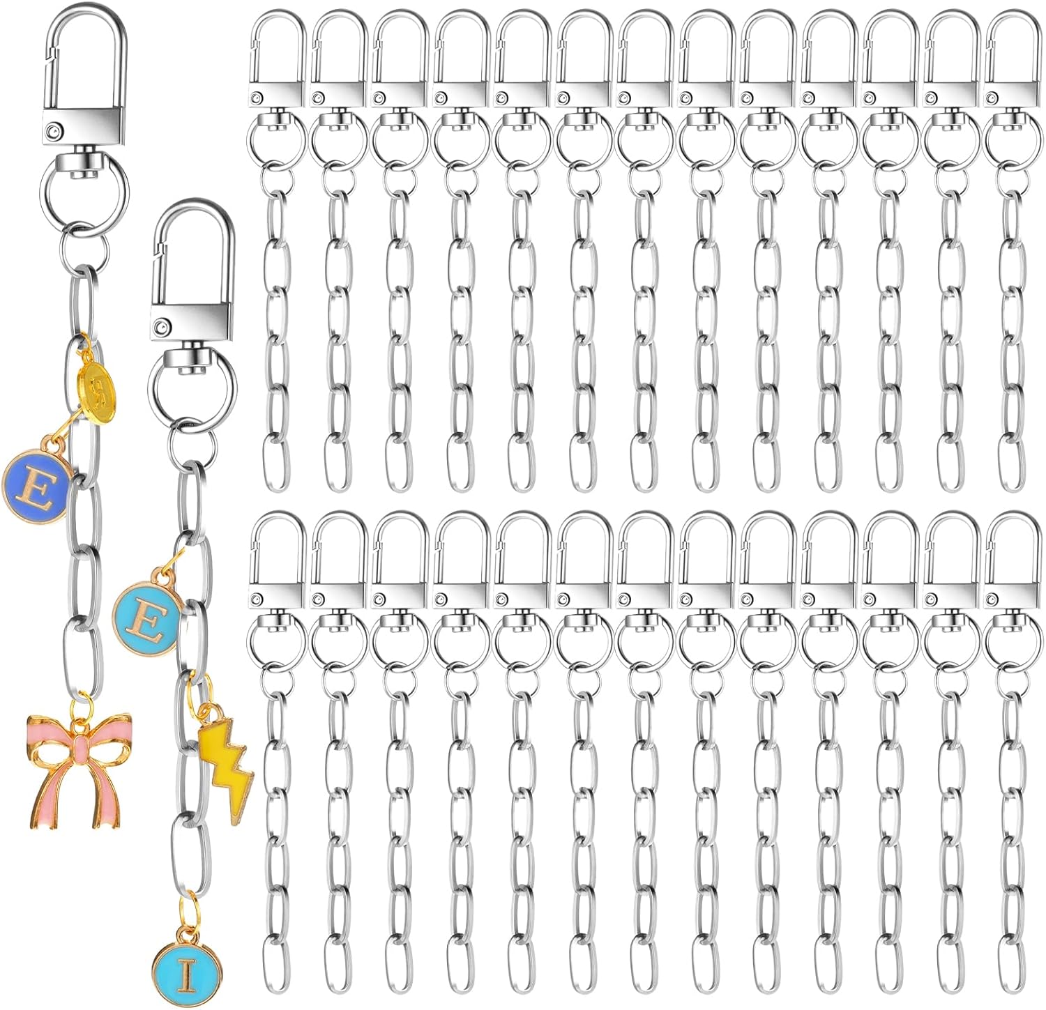 75 PCS Keychain Making Kit, Silver Zinc Alloy Keychain Clips with Extender Chain, Swivel Snap Hook Lobster Claw Clasps Key Ring, for DIY Craft Supplies Jewelry Making Key Chain Bags Accessories Gift