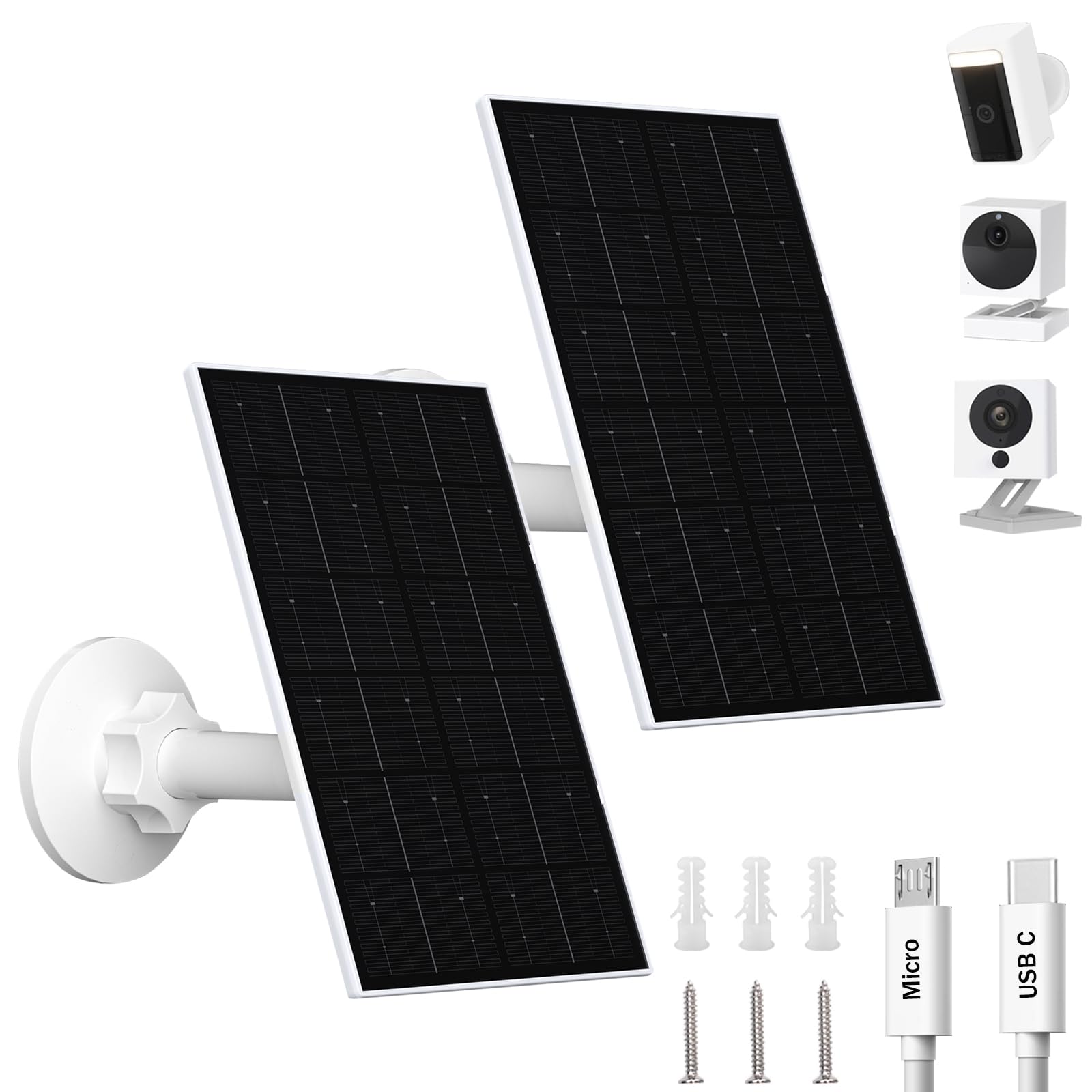 FUTUREZEN 4W Solar Panel for WYZE Cameras, USB-C & Micro USB Solar Charger, Compatible with WYZE Cam Pro, Outdoor Cam V1/V2, 9.8ft Cable, IP66 Waterproof, 360° Adjustable Mount (2 Pack)-image-33