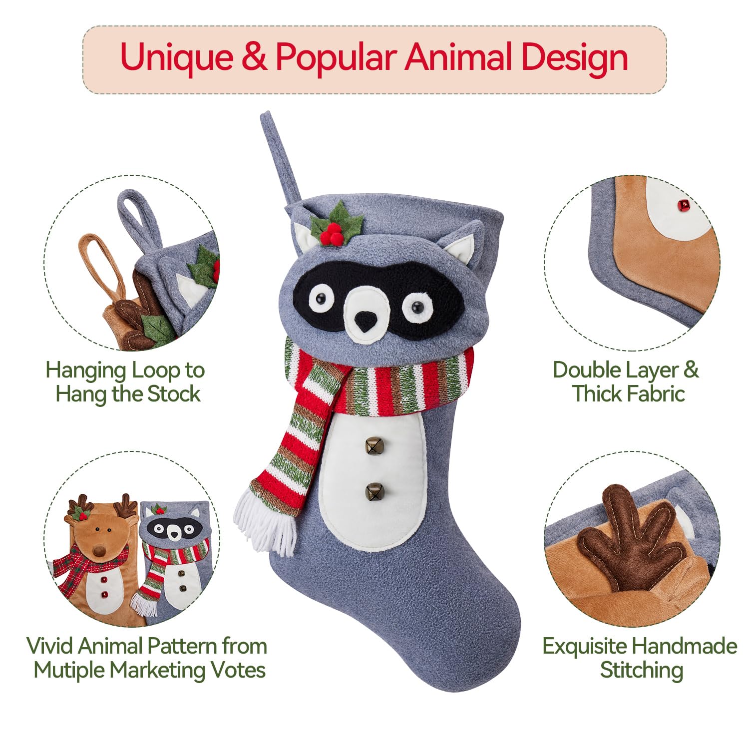 Paquete de 2 medias de Navidad de 50,8 cm: medias colgantes de ciervo únicas personalizadas, medias de Navidad de gran tamaño para niños y fiestas de Navidad, decoración familiar