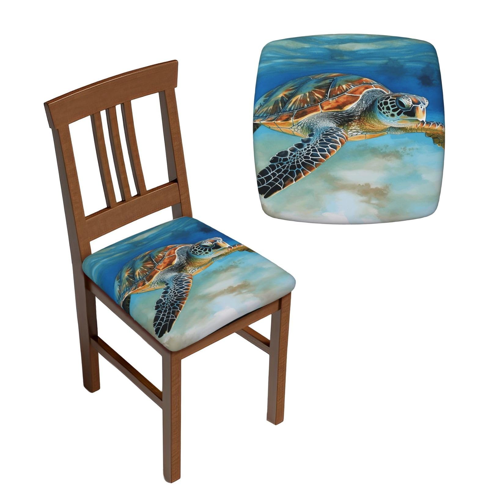NONHAI 6PCS Dining Chair Seat Covers Set Sea Turtle Stretch Removable Chairs Covers Washable Seat Cushion Slipcovers Protector for Dining Room Kitchen Chairs