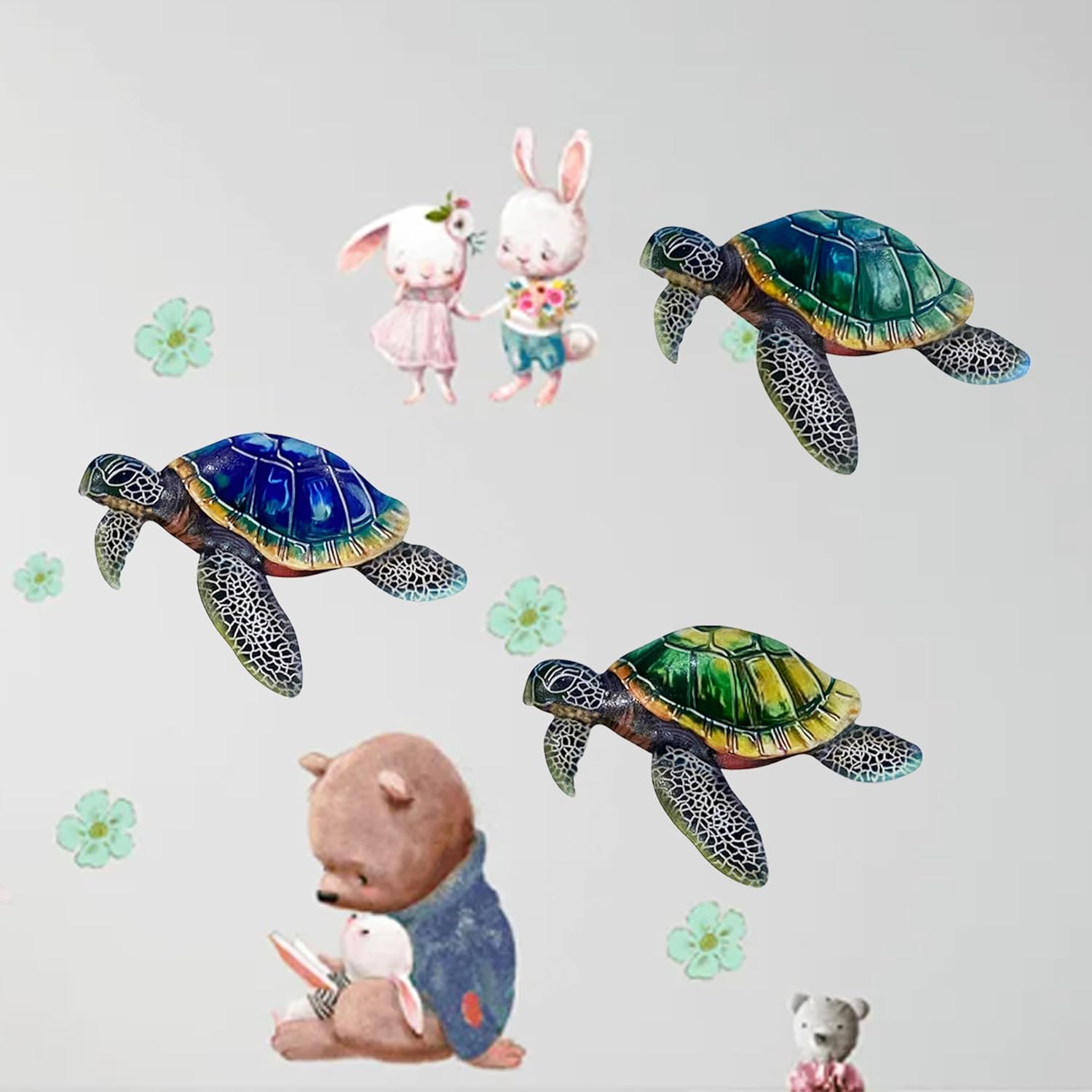 VividLadybug Metal Turtle Sea Wall Decor Outdoor Garden Hanging Art Sculptures Home Ocean Theme Decorations for Kitchen Fence Bathroom and Pool, 3Pcs