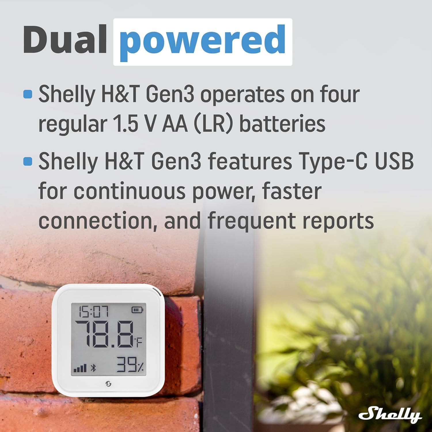 Shelly H&T Gen 3-2 sensori di temperatura e umidità Wi-Fi e Bluetooth, automazione domestica, nessun hub necessario, lunga durata della batteria, montaggio a parete