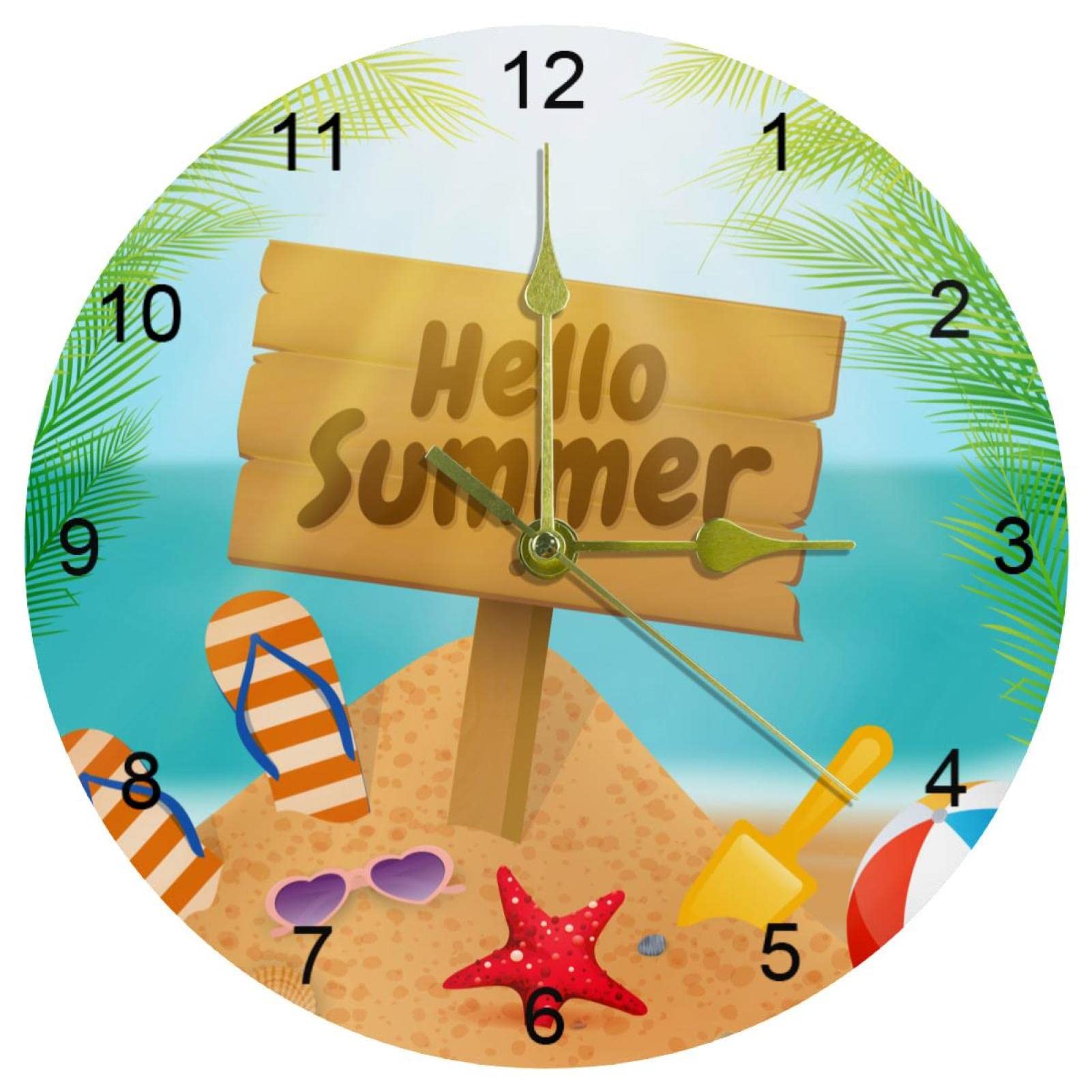 Horloge murale Hello Summer Beach ronde de 25 cm silencieuse