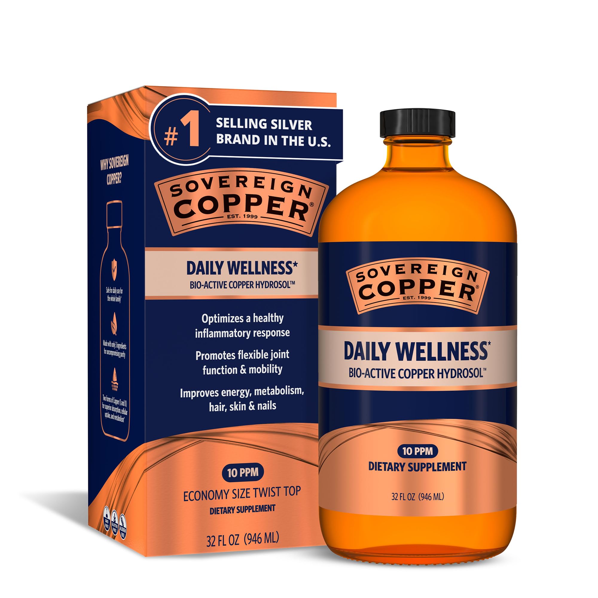 Sovereign Copper Bio-Active Copper Hydrosol, 32 fl oz (946 mL) 32 Fl Oz (Pack of 1)