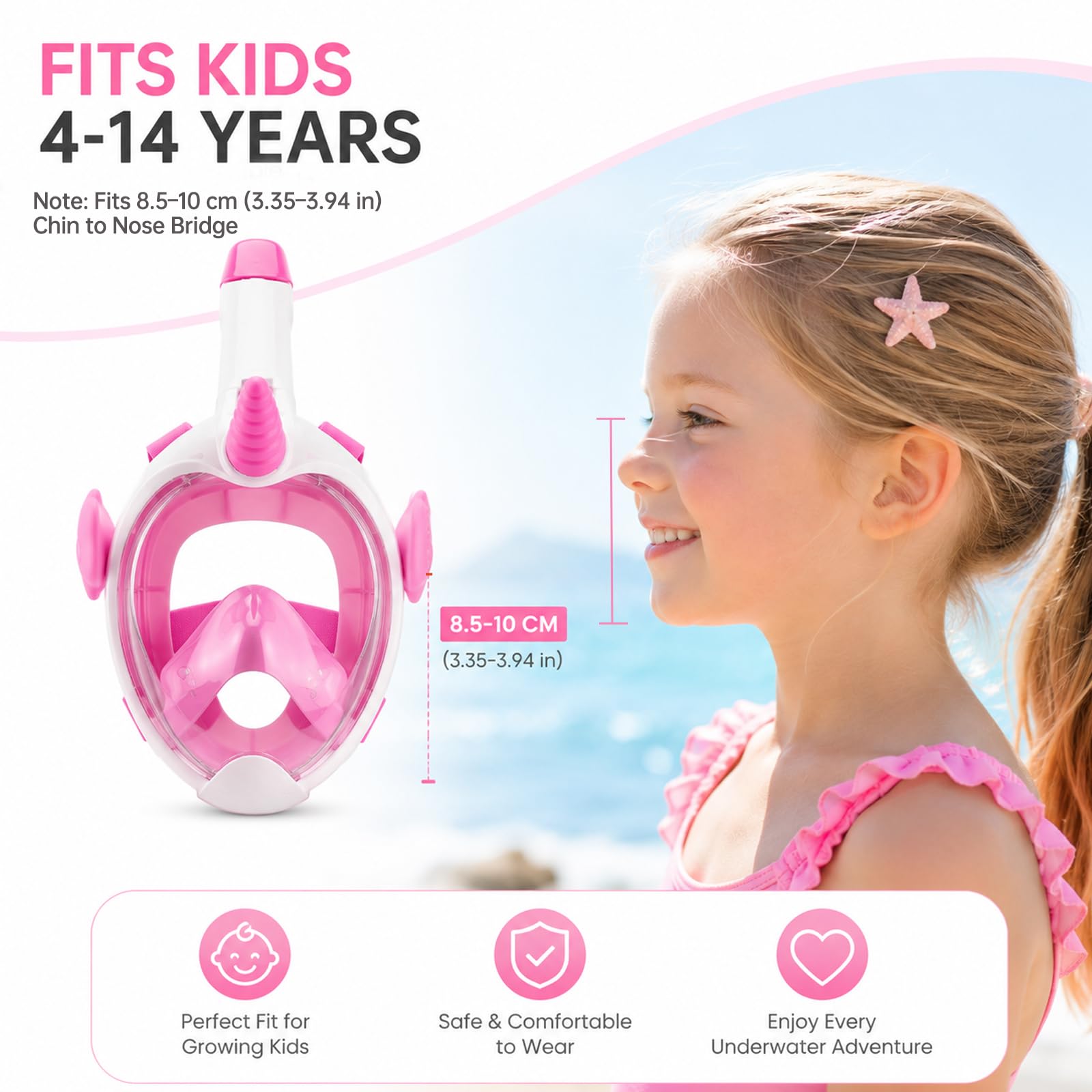 Schnorchelmaske Kinder, Tauchmaske Vollgesichtsmaske für Kinder 4-12 Jahre, 180° HD Anti-Beschlag Anti-Leck, Vollmaske Taucherbrille Tauchermaske, Snorkeling Mask Wasserspielzeug