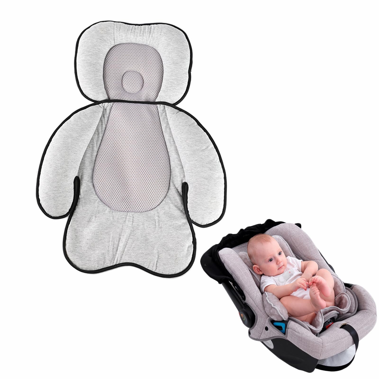 iFCOW Cojín para cochecito de bebé, cojín de asiento de coche para bebé con almohada extraíble para la cabeza universal para cochecito infantil y cojín de apoyo para la cabeza y el cuerpo
