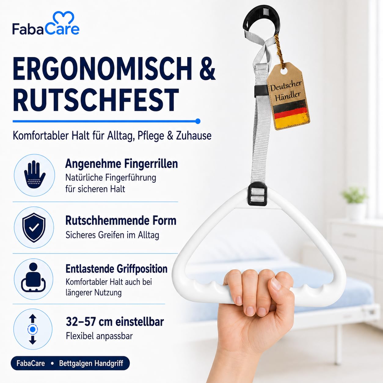 FabaCare Mango ergonómico, mango trapezoidal, tirador de cama, tirador de elevación, mango de goma, mango de barra, mango de viga, agarrador, ayuda de erección, mango cómodo, CLN-3201
