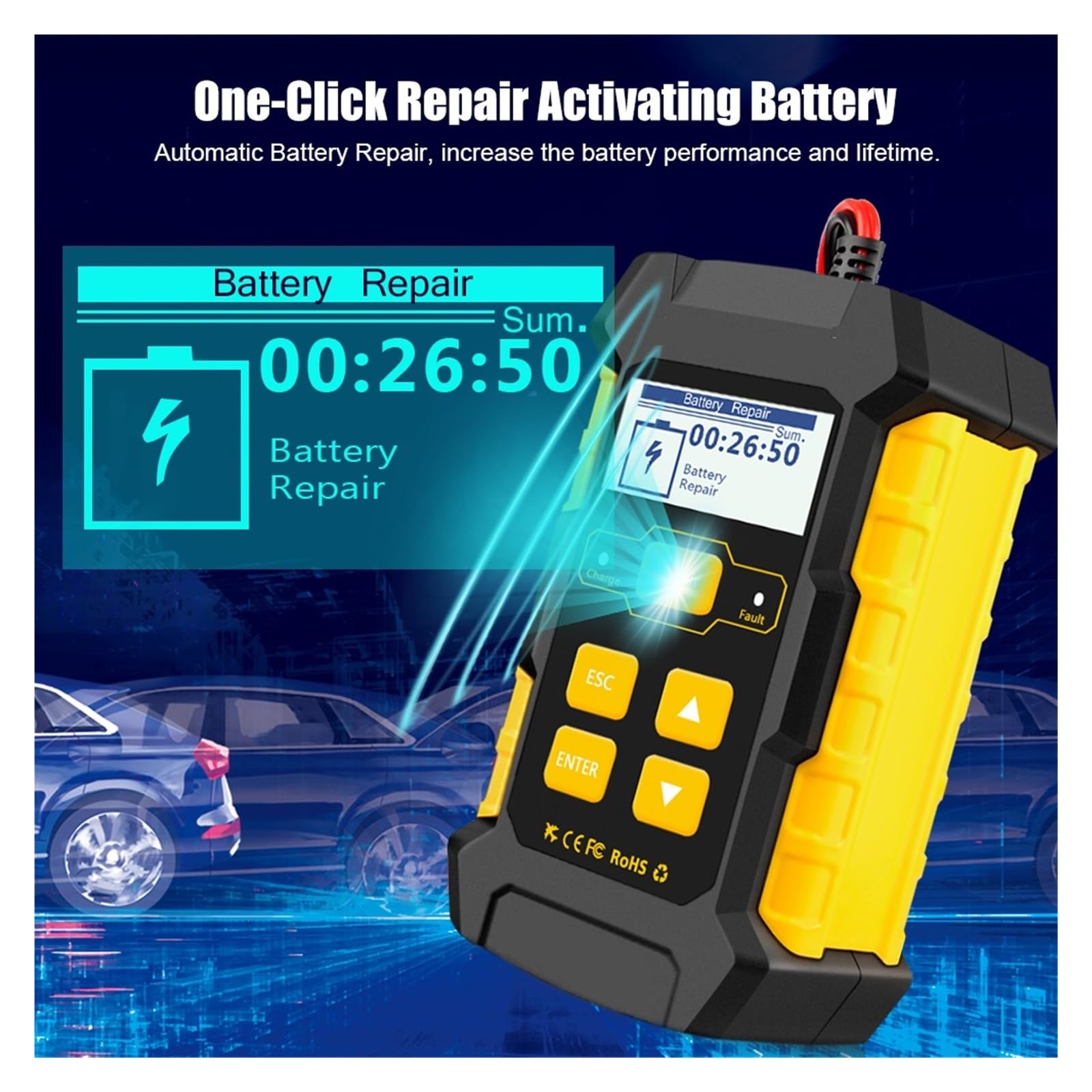 KW510 5A w pełni automatyczny Tester akumulatora samochodowego Pulse Repair Charger Wet Dry Lead Acid Narzędzie do naprawy akumulatora samochodowego
