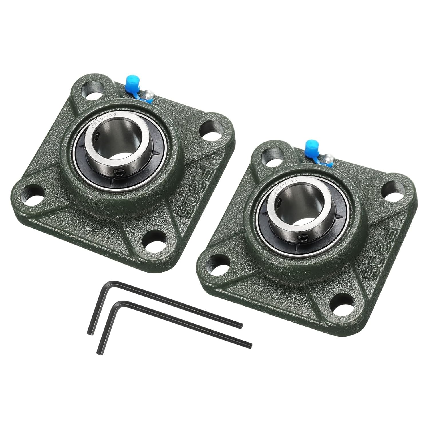 uxcell 2pcs UCF207-22 Pillow Block Bearings 1-3/8 inch Bore Self Alignment, Solid Cast Iron Base Square Flange Mounted Chrome Steel Bearings