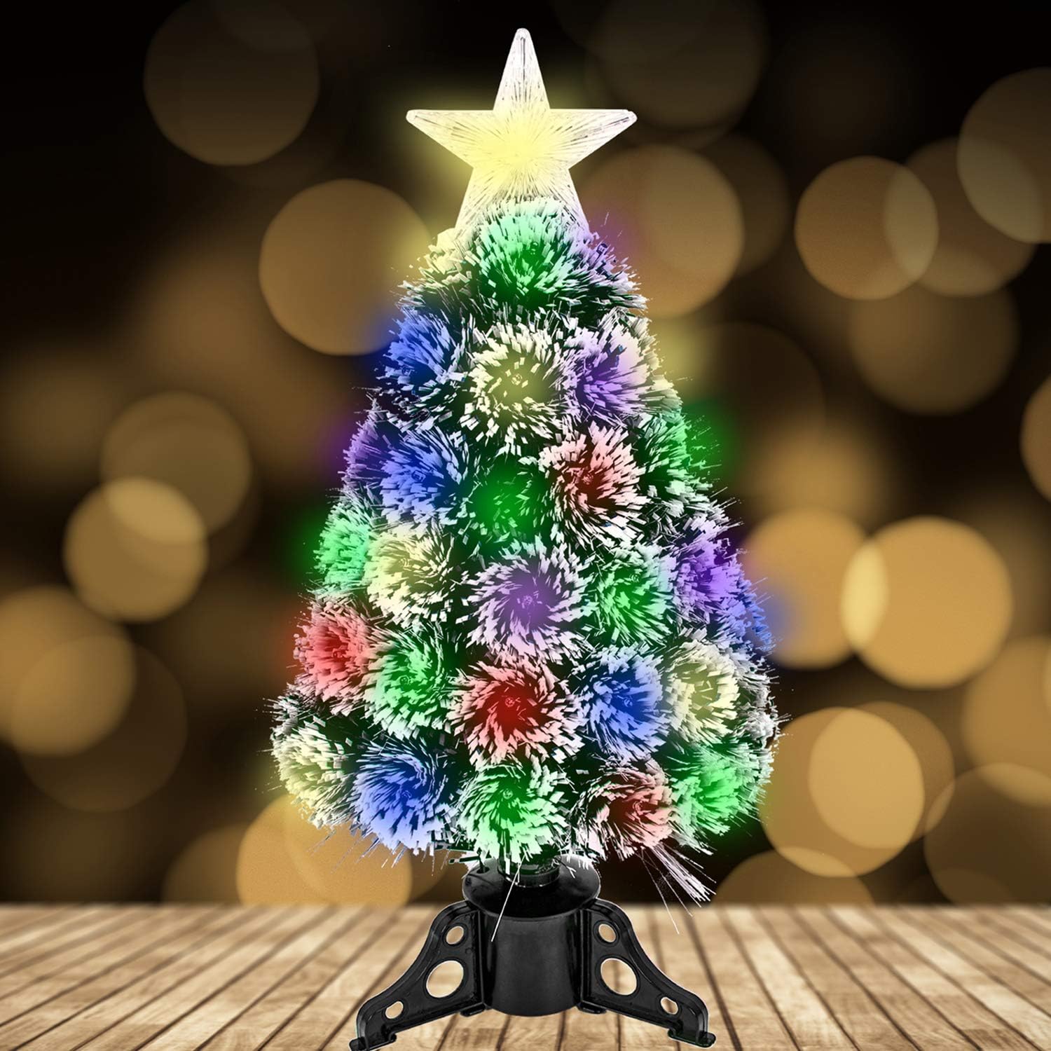GEX Upgrade Christmas Tree Prelit 2ft Mini Small Tabletop with Multi-Color Lights Artificial Dark Green with White Edge Pine Tree with Stand (Green, 2ft)