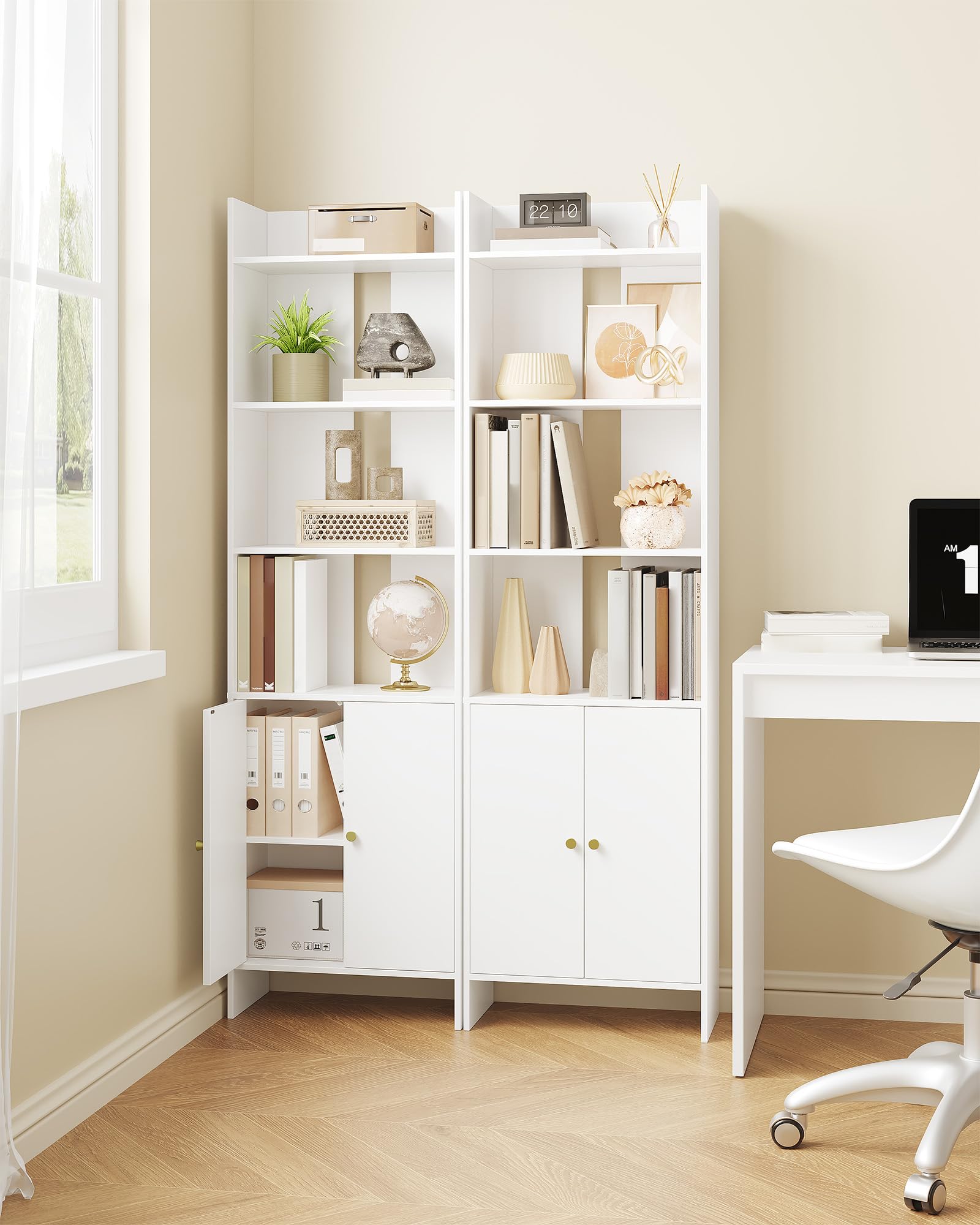 Hzuaneri Librería de 2 Puertas, Estantería de 6 Niveles, Amplio Armario, Estantería de Almacenamiento para Salón y Oficina en casa, 24 x 48 x 169,2 cm, Blanco, BC62003X