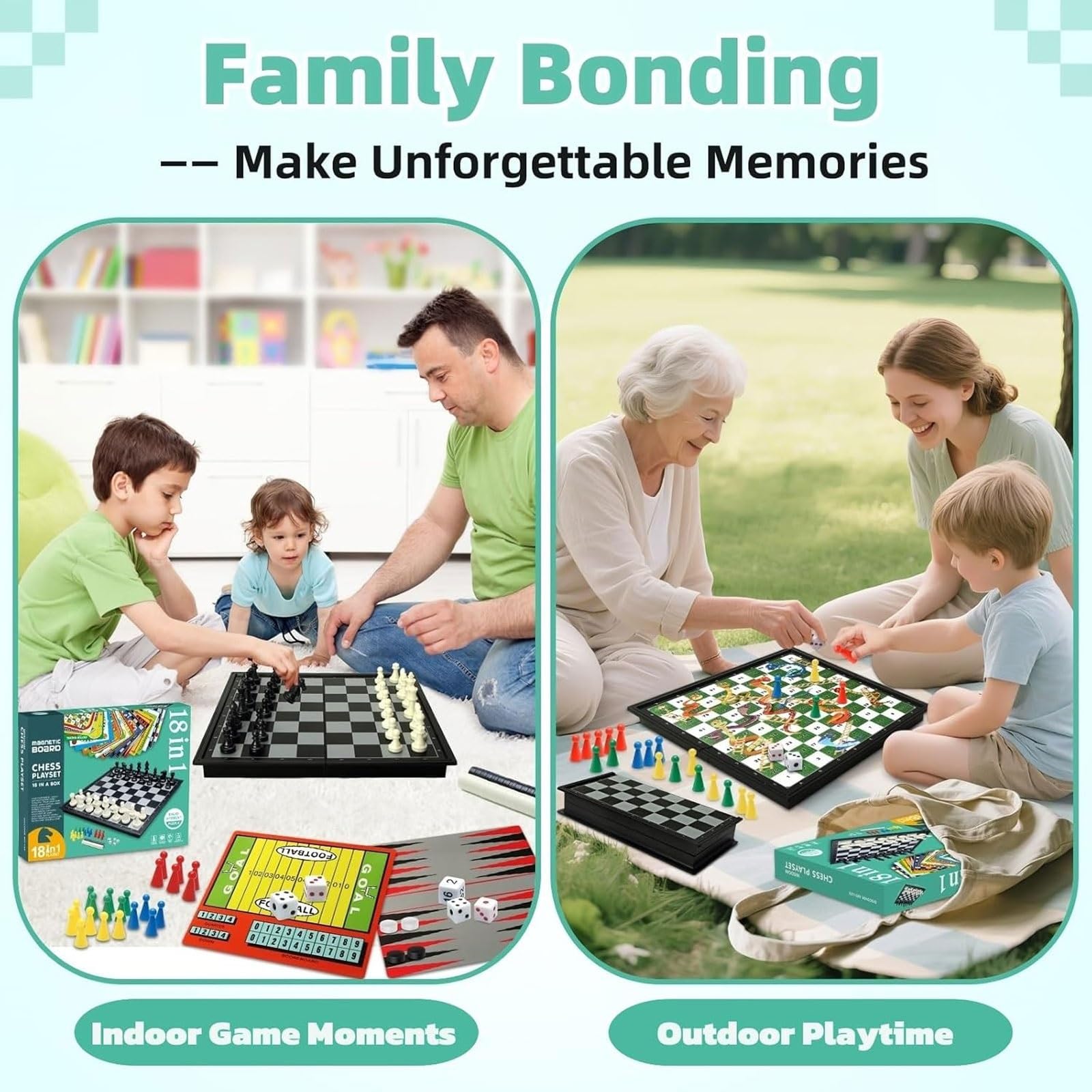 Schach 18-in-1 magnetisches Brettspielset for Erwachsene, faltbar