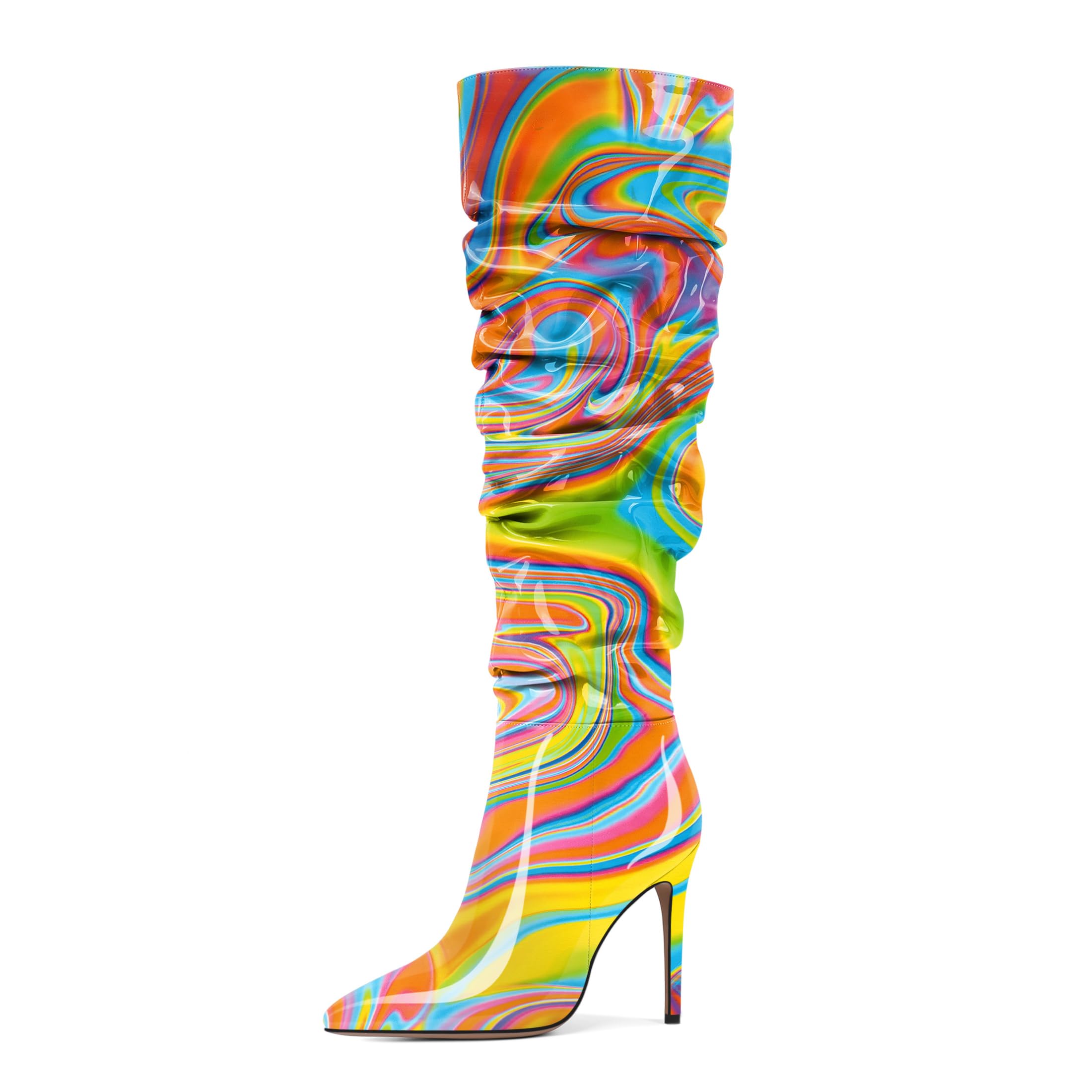 AUMOTED Knee High Boots for Women Stiletto Heel Womens Boots Side Zipper Slouchy High Boots for Women 4