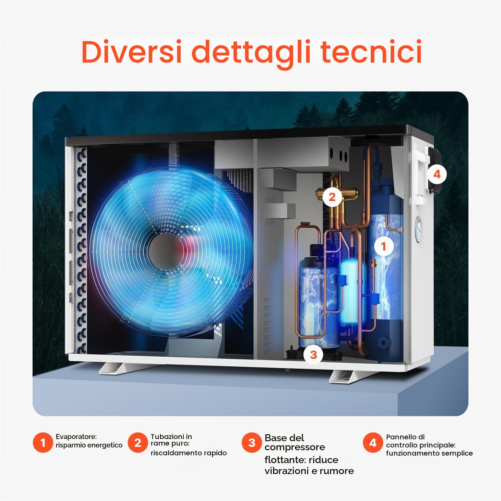VEVOR Pompa di Calore Elettrica per Piscina, capacità 2,51-11,38 kW, Riscaldatori Frequenza Variabile a Risparmio Energetico Piscine Fuori Terra 25-50 m³, Riscaldamento Scaldabagno AC 220-240 V 50 Hz