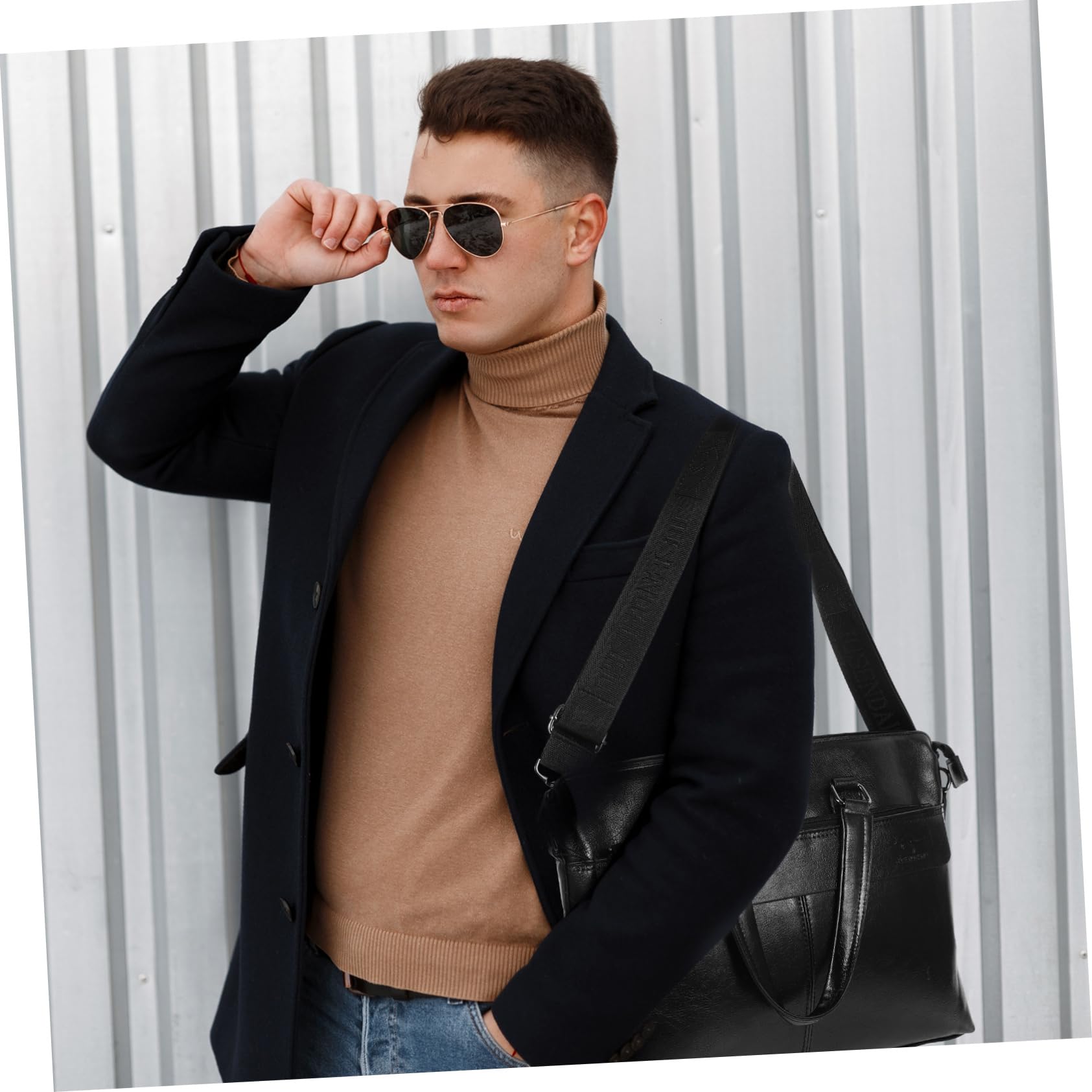 Aktentasche aus Pu Leder für Herren, Business Handtasche Schwarz
