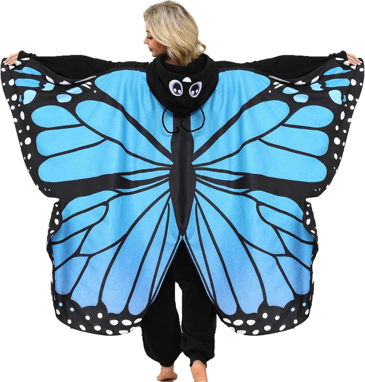 Unisex Adult Onesie Pajamas, Flannel Cosplay Animal One-Piece Halloween Costume Sleepwear Homewear Blue Butterfly Medium