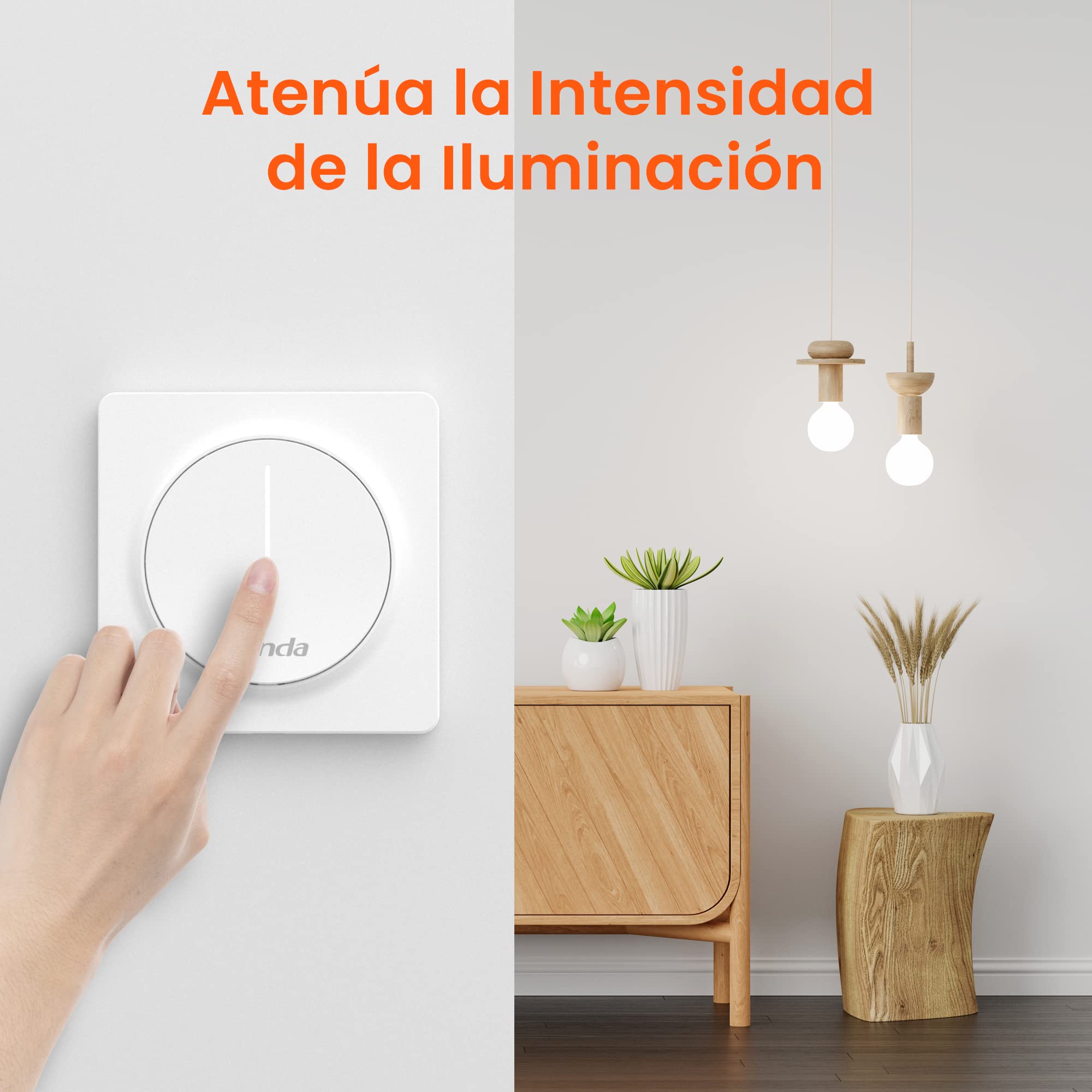 Tenda SS9 Interruptor de Atenuación Inteligente, Interruptor de luz WiFi Táctil de Pared, 2.4GHz, Funciona con Alexa y Google, No Requiere Concentrador, Neutral Requerido, un Polo 10A, Control Remoto