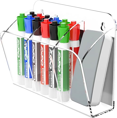 Soporte de marcador de borrado en seco con 3 compartimentos, organizador de marcadores montado en la pared, organizador magnético para pizarra