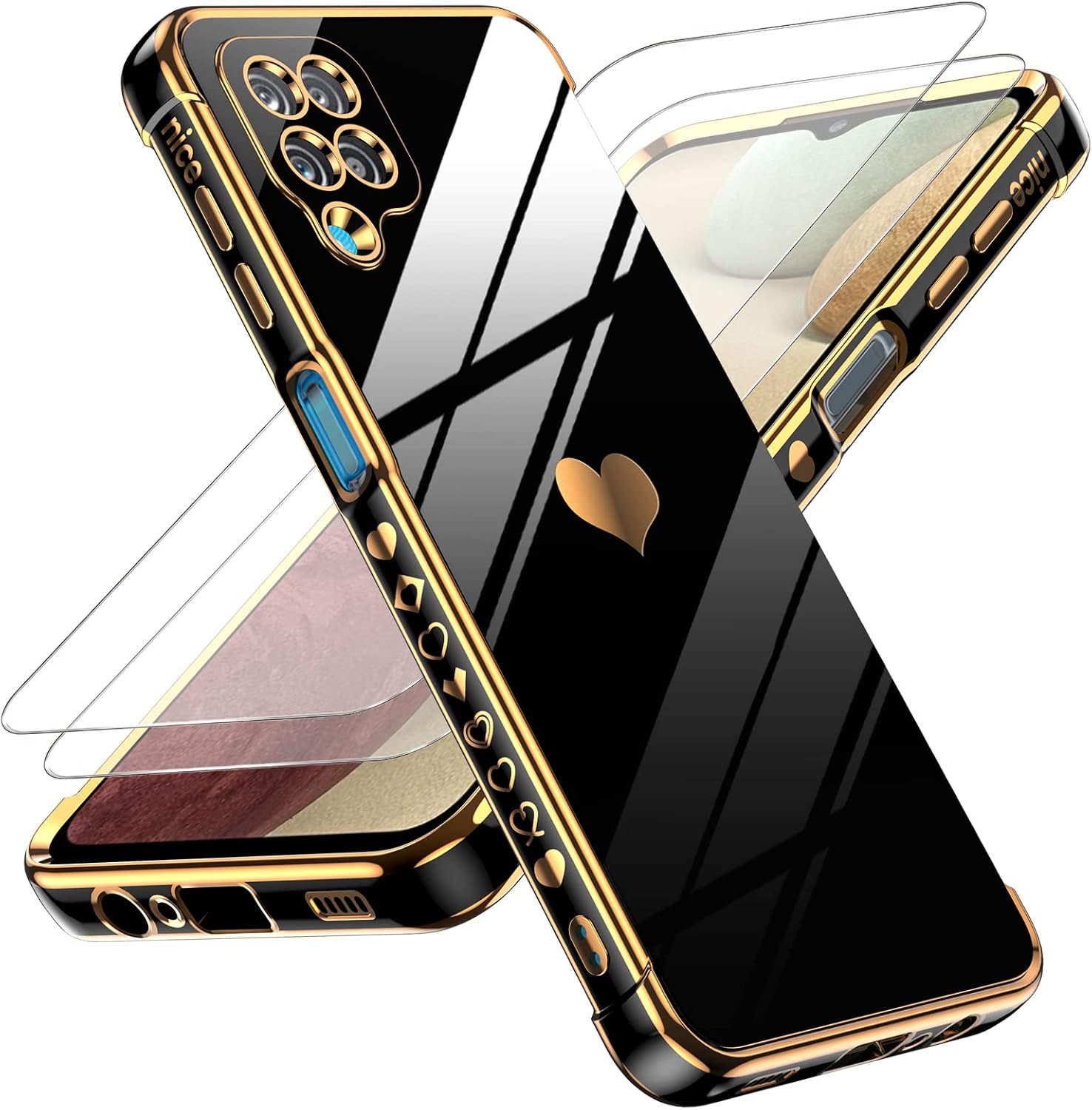 LeYi for Samsung Galaxy A12 Case with Tempered Glass Screen Protector [2 Pcs]+ Full