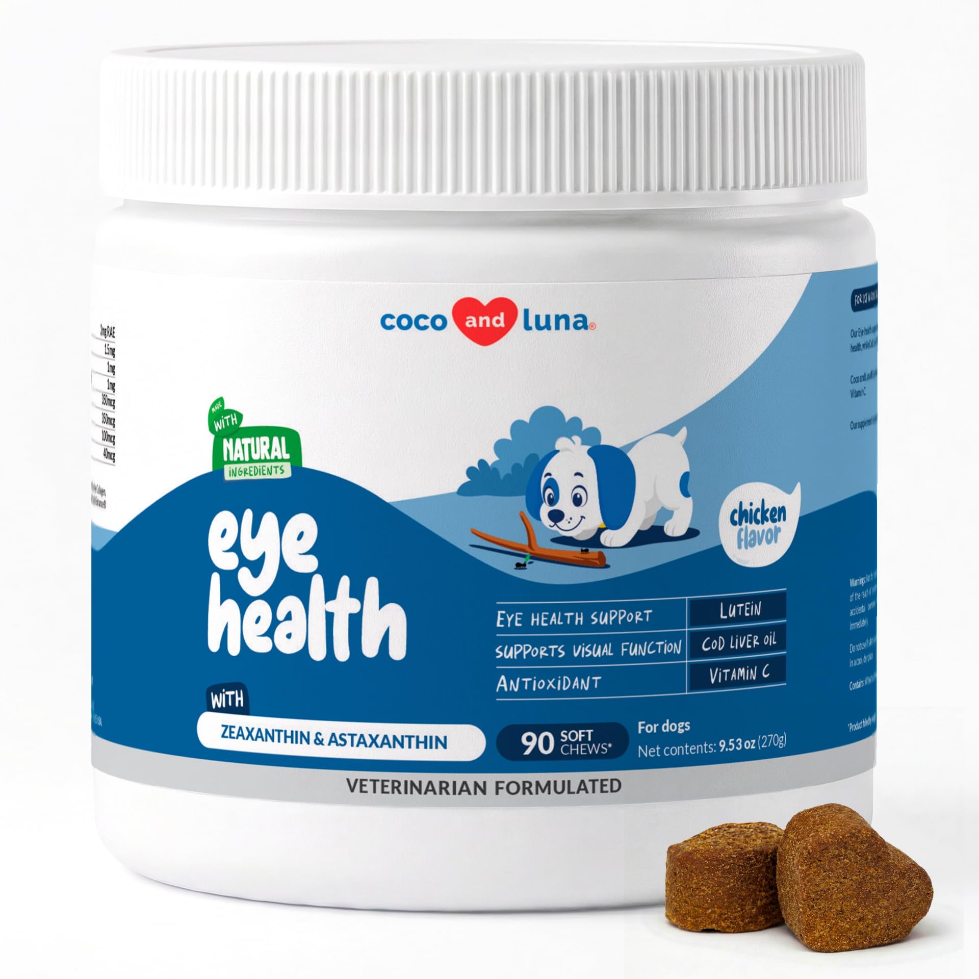 Eye Support for Dogs - 90 Soft Chews - Dog Supplements for Vision, Eye Vitamins for Dogs, with Cod Liver Oil Antioxidant, Dog Omega Supplement, Omega 3 EPA and DHA Fatty Acids.