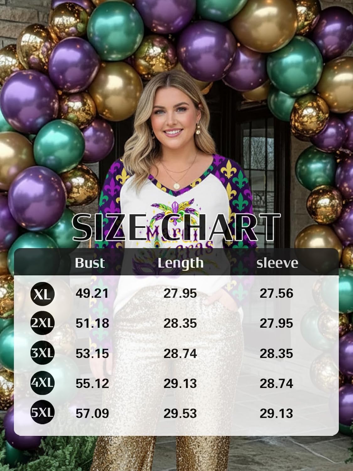 Mardi Gras Shirts for Women Plus Size Fat Tuesday Shirt Women's Carnival V-Neck Long-Sleeved Clothing - Image 6