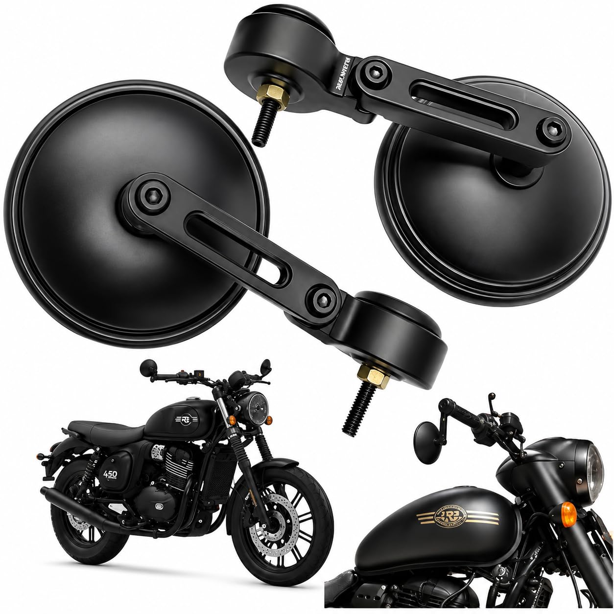 Premium Handle Bar End Mirror compatibility for Jawa 42, Bobber, Classic, Yezdi Roadster, Scrambler, New Reborn Classic, Left and Right Side, Pair-image-41