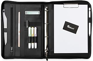 Vebon® Schreibmappe Ringbuch A4 "Berlin" I Reißverschluss + Klemmbrett I Konferenzmappe + Laptoptasche I extra Stauraum I Schwarz I Kunstleder