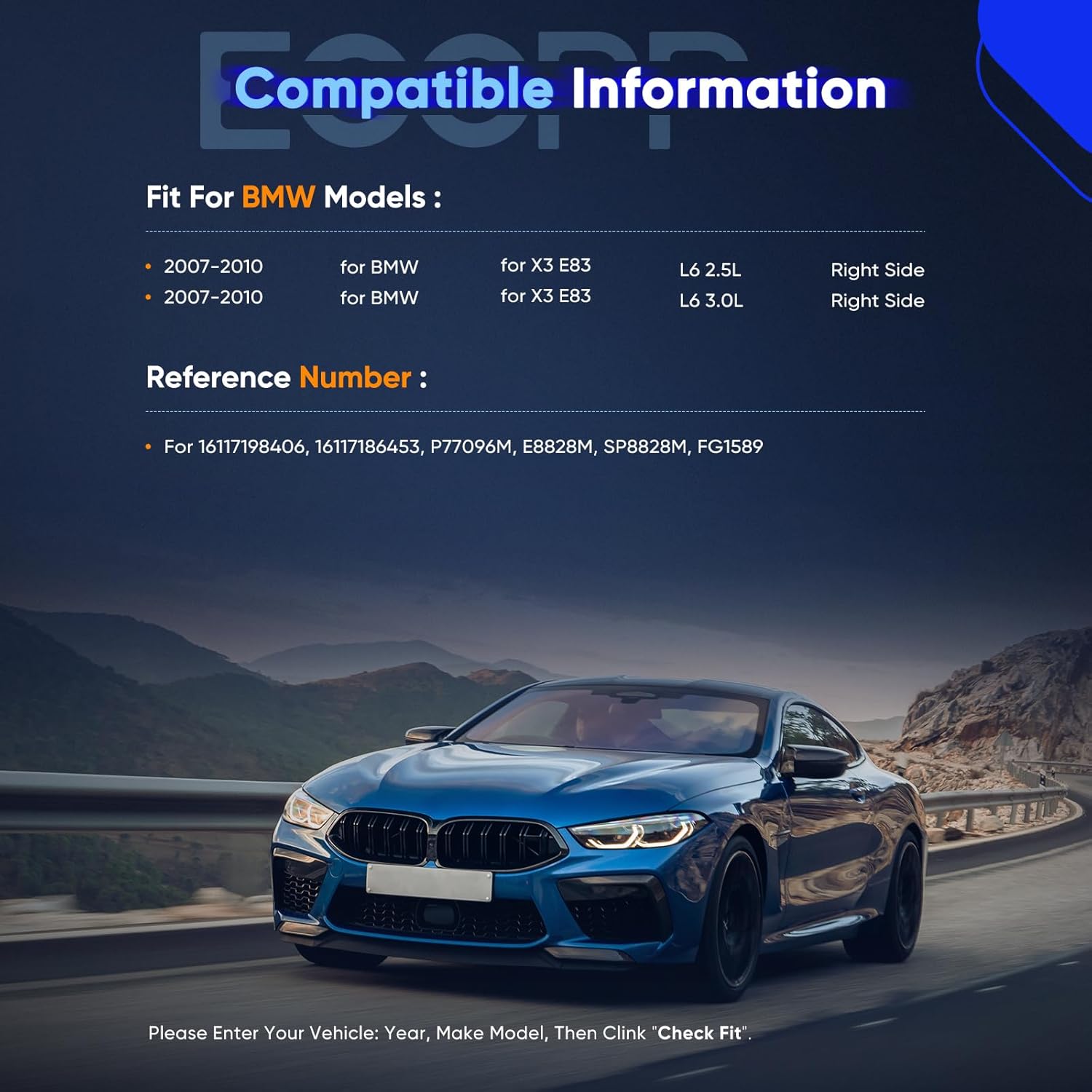 ECCPP E8828M Fuel Pump Module Assembly Compatible with BMW E83 X3 2007 2008 2009 2010 L6 2.5L L6 3.0L Right, Replaces 16117198406, 16117186453, P77096M, SP8828M, FG1589