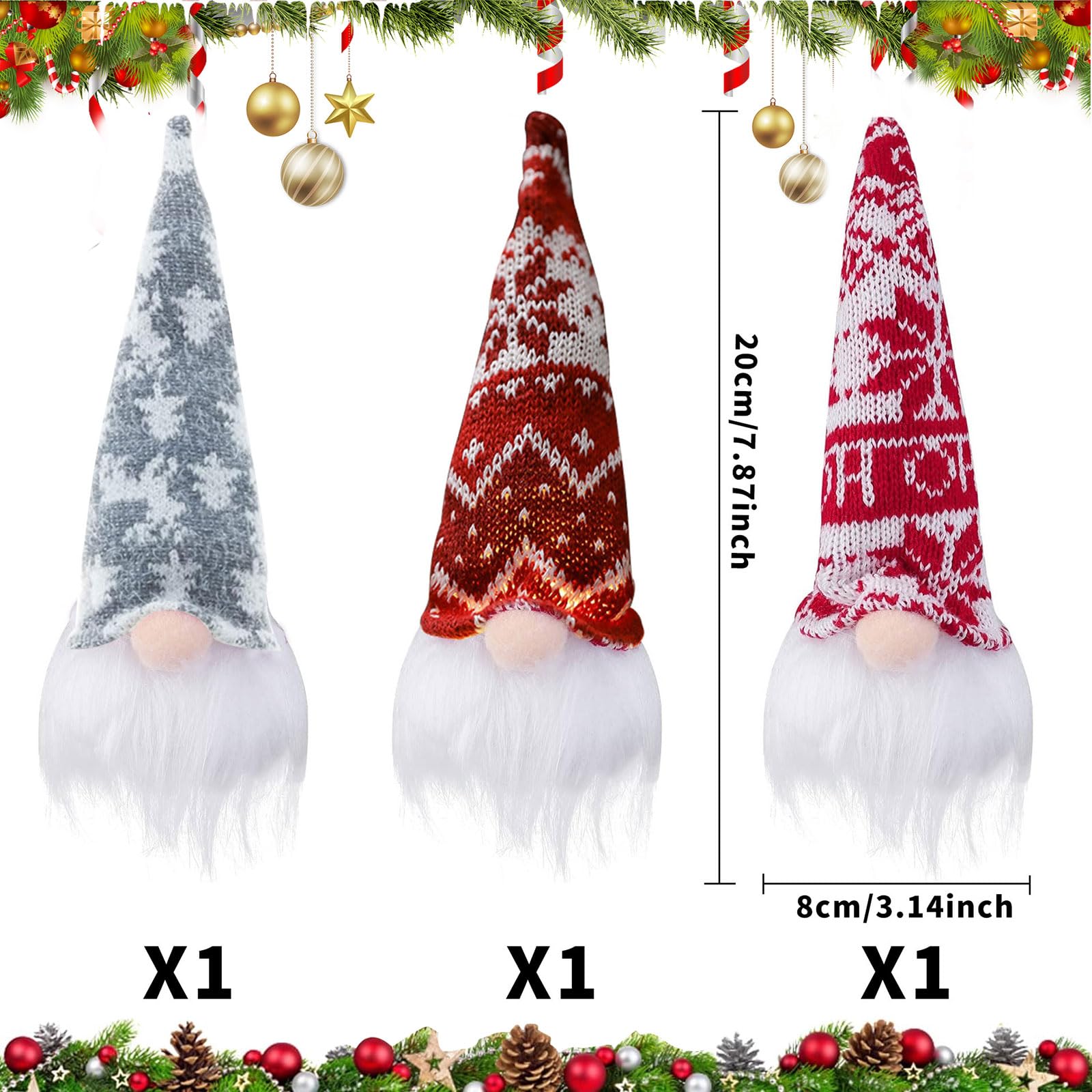 Lot De 3 Nains De Noël Lumineux LED - Père Noël Décoratif Fait Main | Décoration De Noël Américaine Chaleureuse - 8