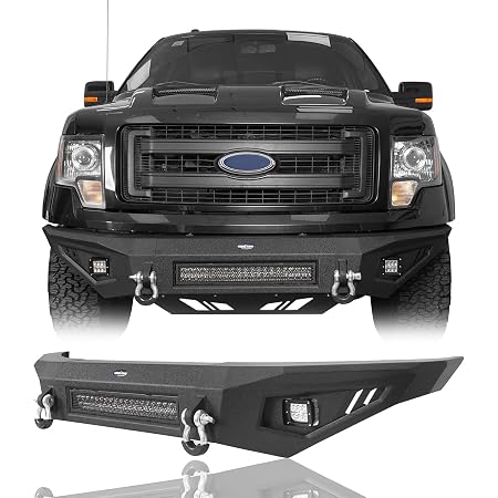 Hooke Road Off-Road Steel Front Bumper For Ford F-150 2004-2008 - Winch Ready, 4 LED Lights, D-Ring Mounts, Textured Black Finish - View #2