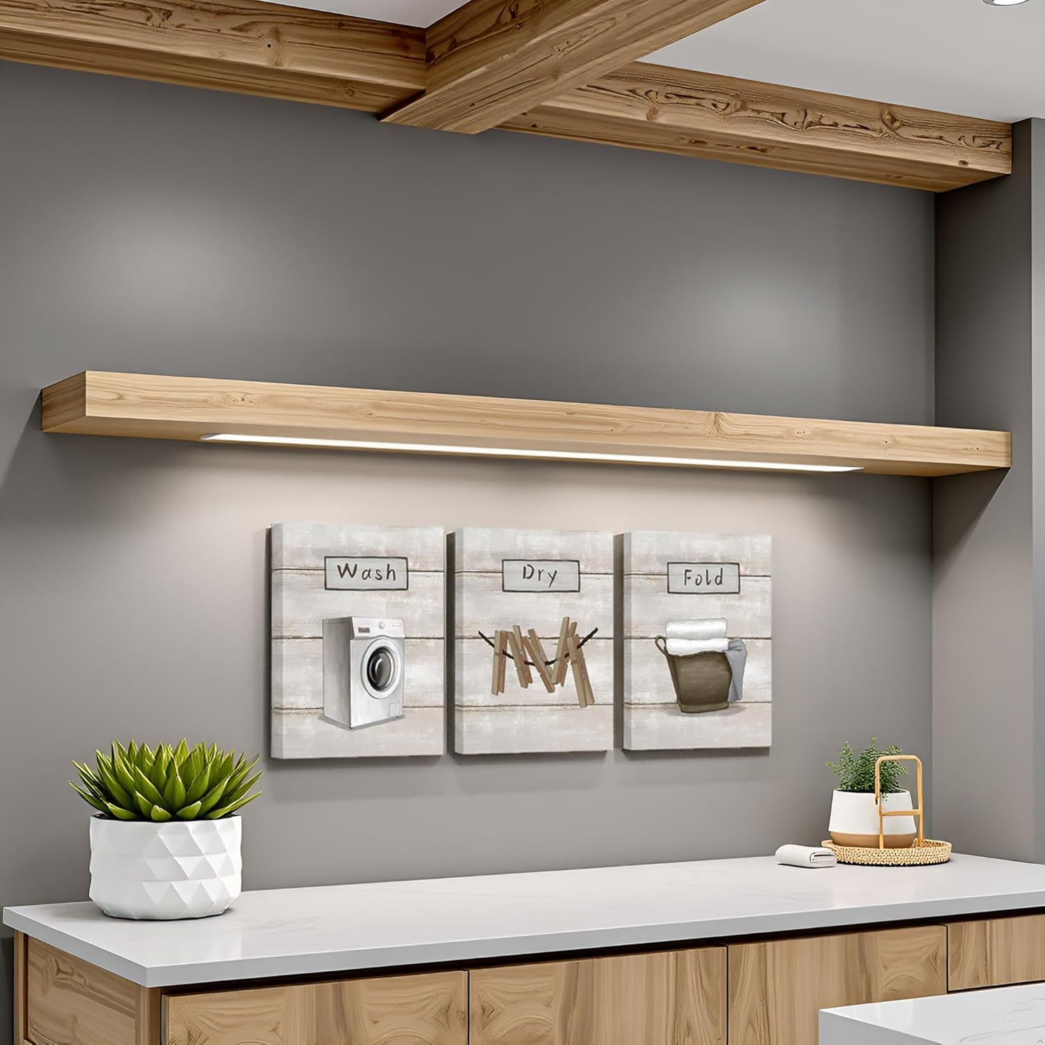 OuElegent 3 Piece Laundry Room Canvas Wall Art Dry Fold Laundry Signs Poster Picture Vintage Country Farmhouse Wall Decor Bathroom Prints Framed Ready to Hang