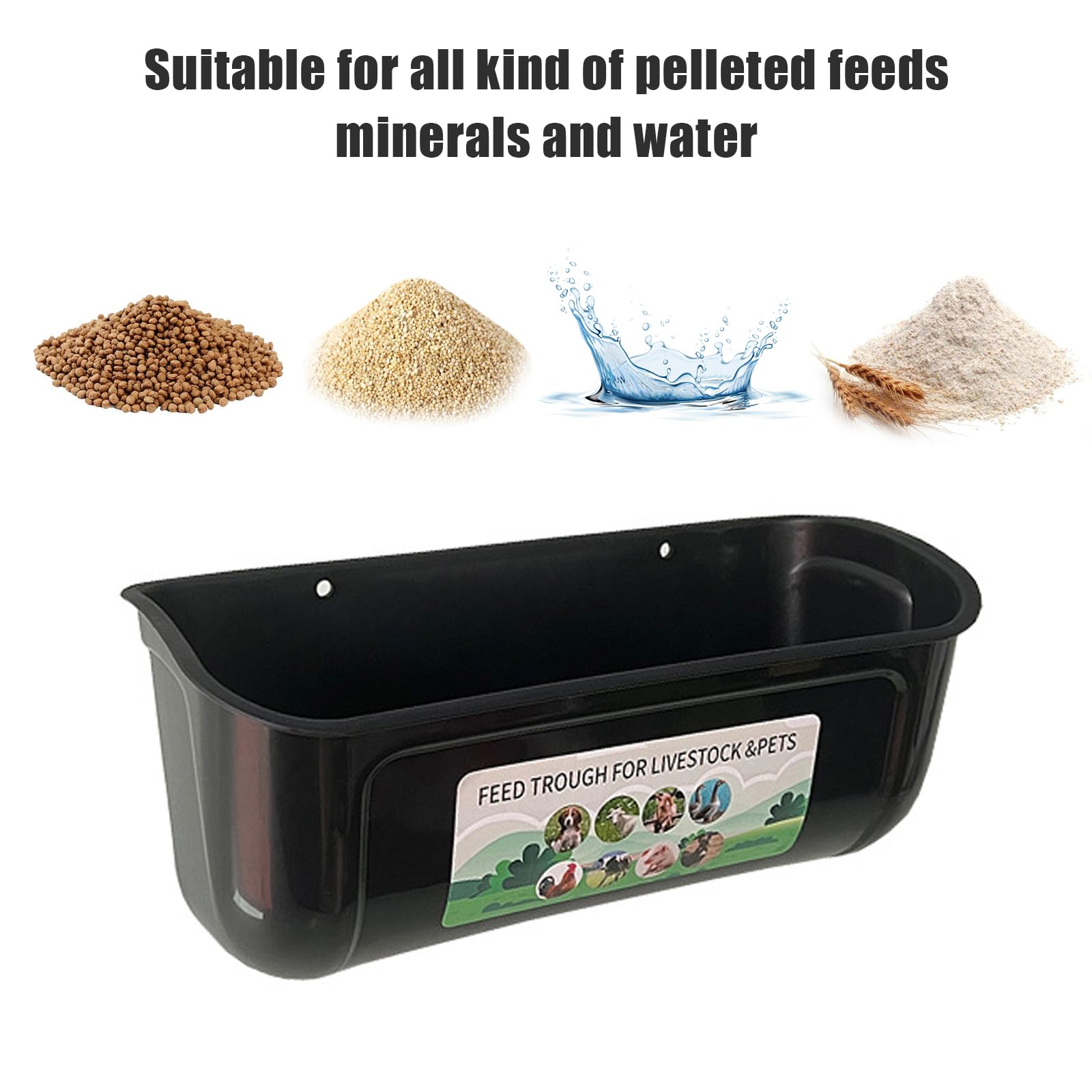 Neue große Hühnerfütterung, Zaun hängende Hühnerfütterung, große Kapazität Futtertrog Trog, Outdoor-Geflügel Futter und Wasser, Futter Hühner, Enten, Gänse, Hunde, Kühe und Schafe (4 Stück, Schwarz)