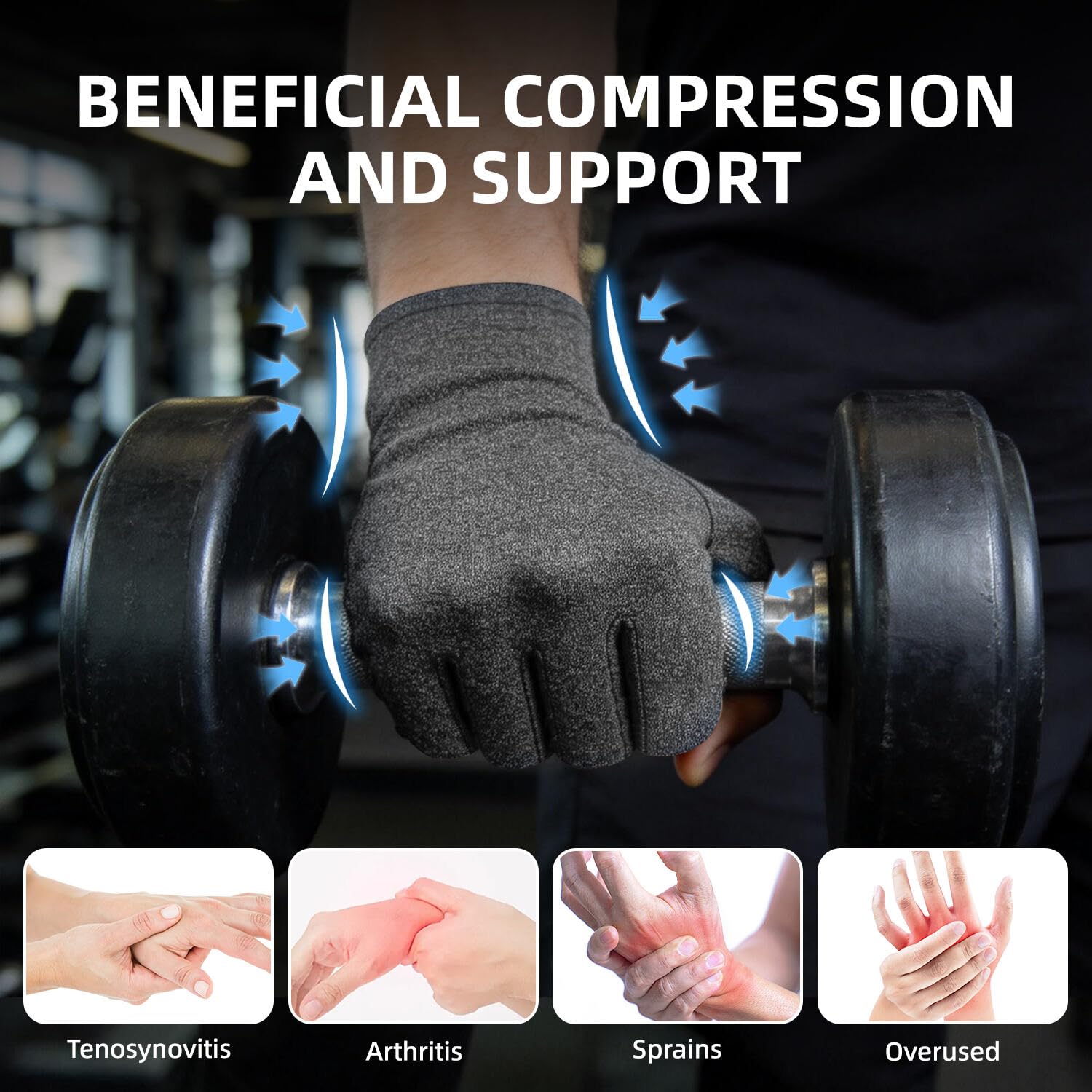 2 pares de guantes de artritis para mujer, guantes de compresión para aliviar el dolor de manos, guantes sin dedos para mujeres y hombres